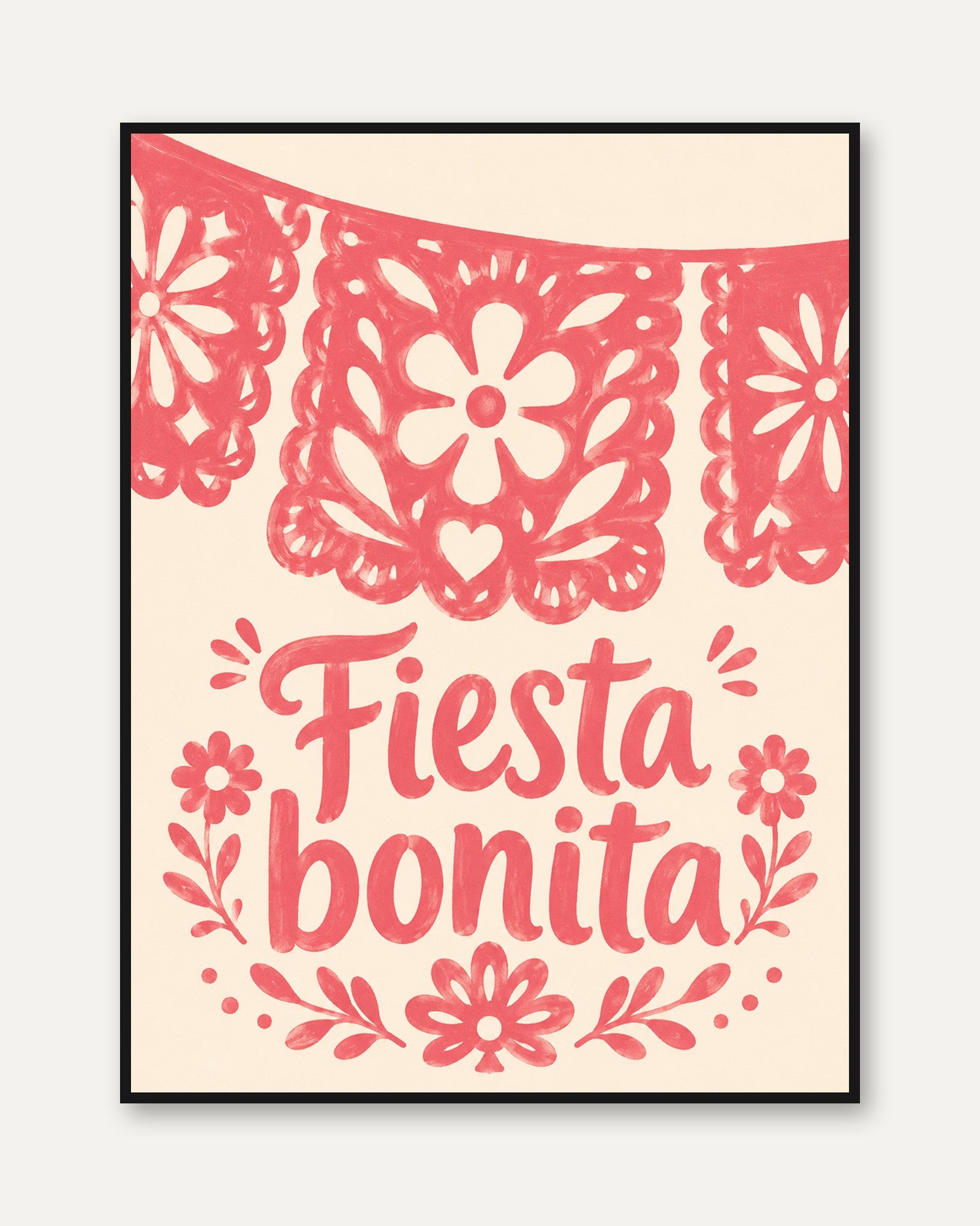 Fiesta Bonita Print: Mexican Papel Picado Folk Art Design - framed