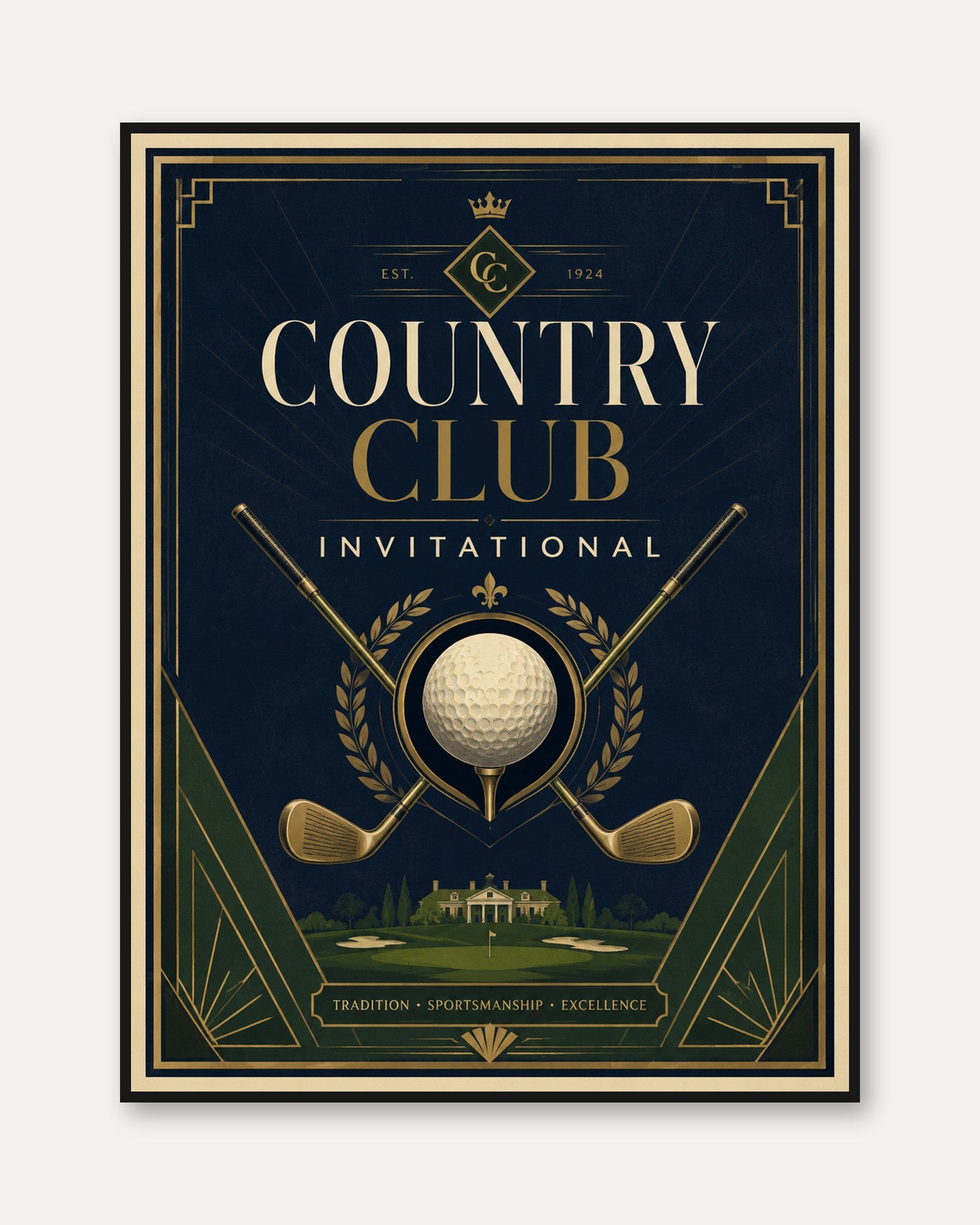 Vintage Golf Art Deco Print - framed