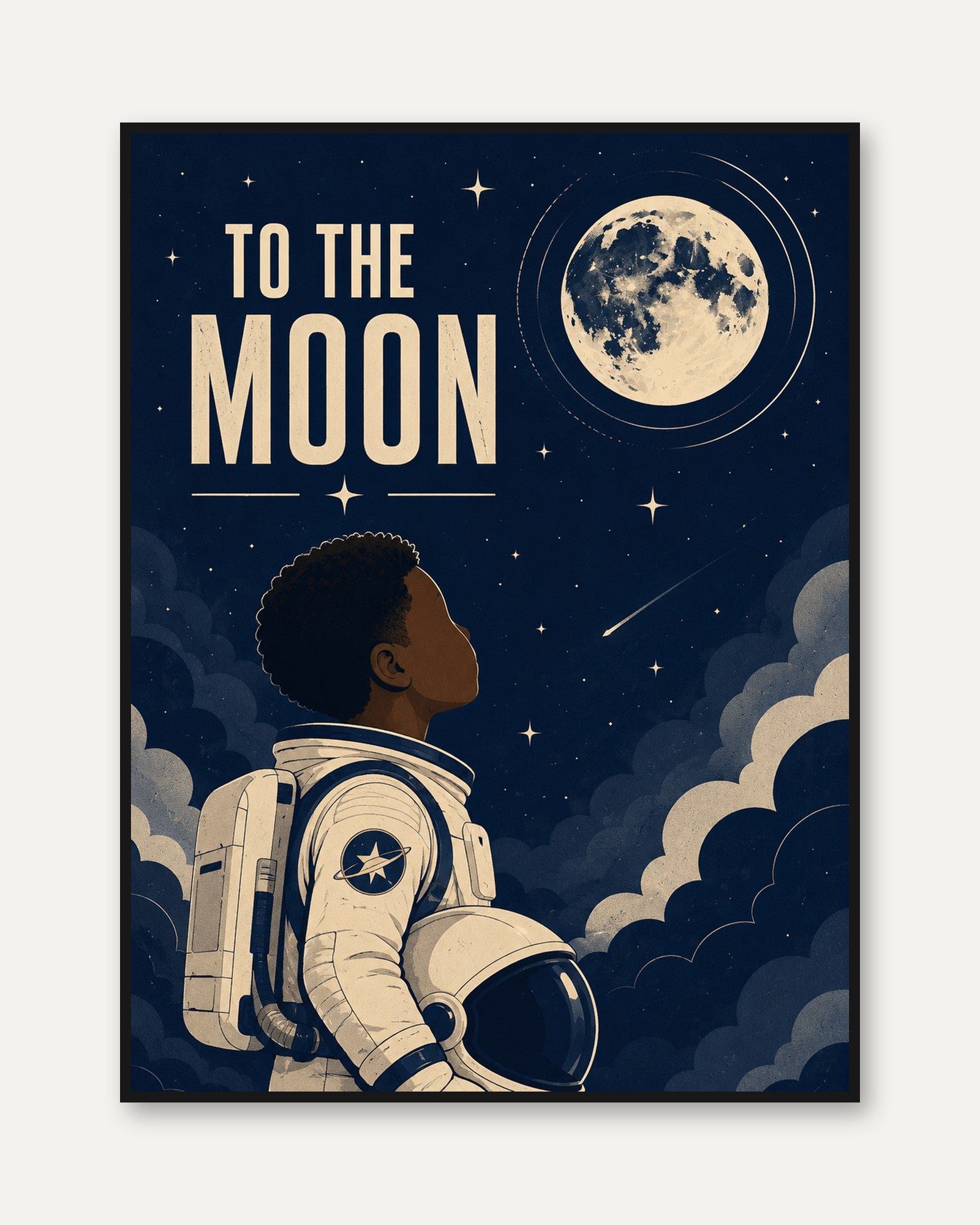 Space Nursery Wall Art – Astronaut Moon Print - framed
