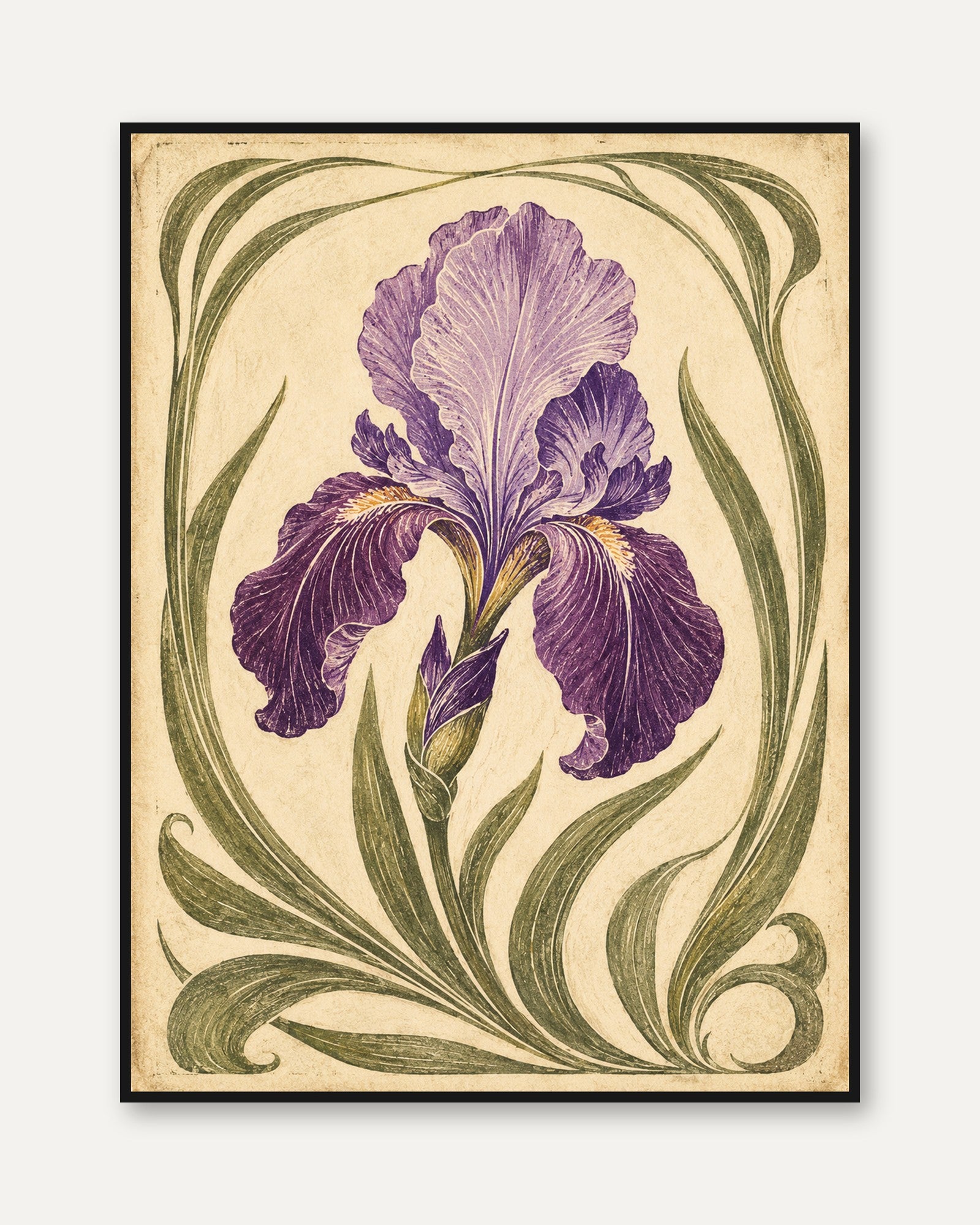 Vintage Iris Print – Purple Flower Wall Art - framed
