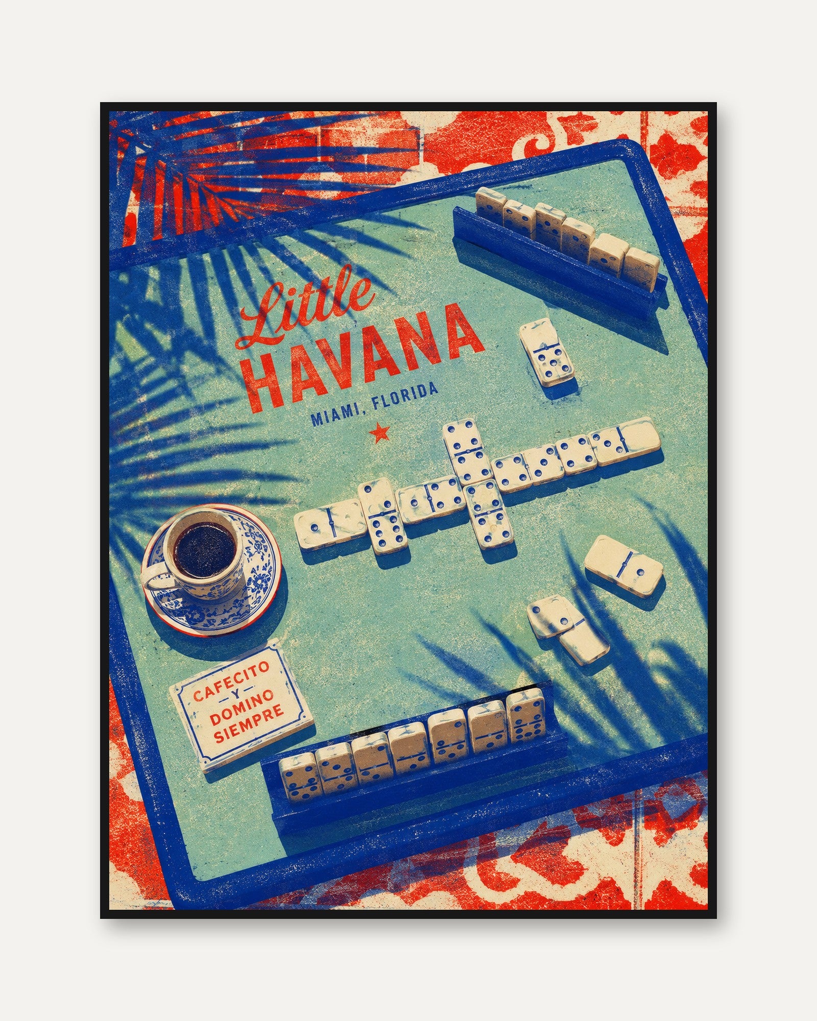 Vintage Domino Poster – Little Havana Miami Print - framed