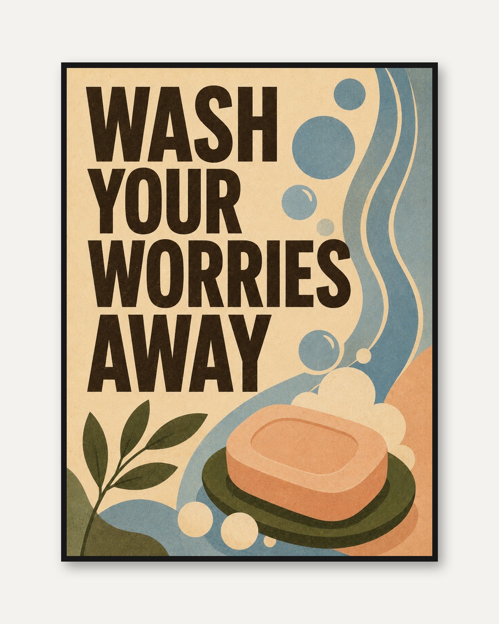 Vintage Bathroom Print – Soap Bubbles - framed
