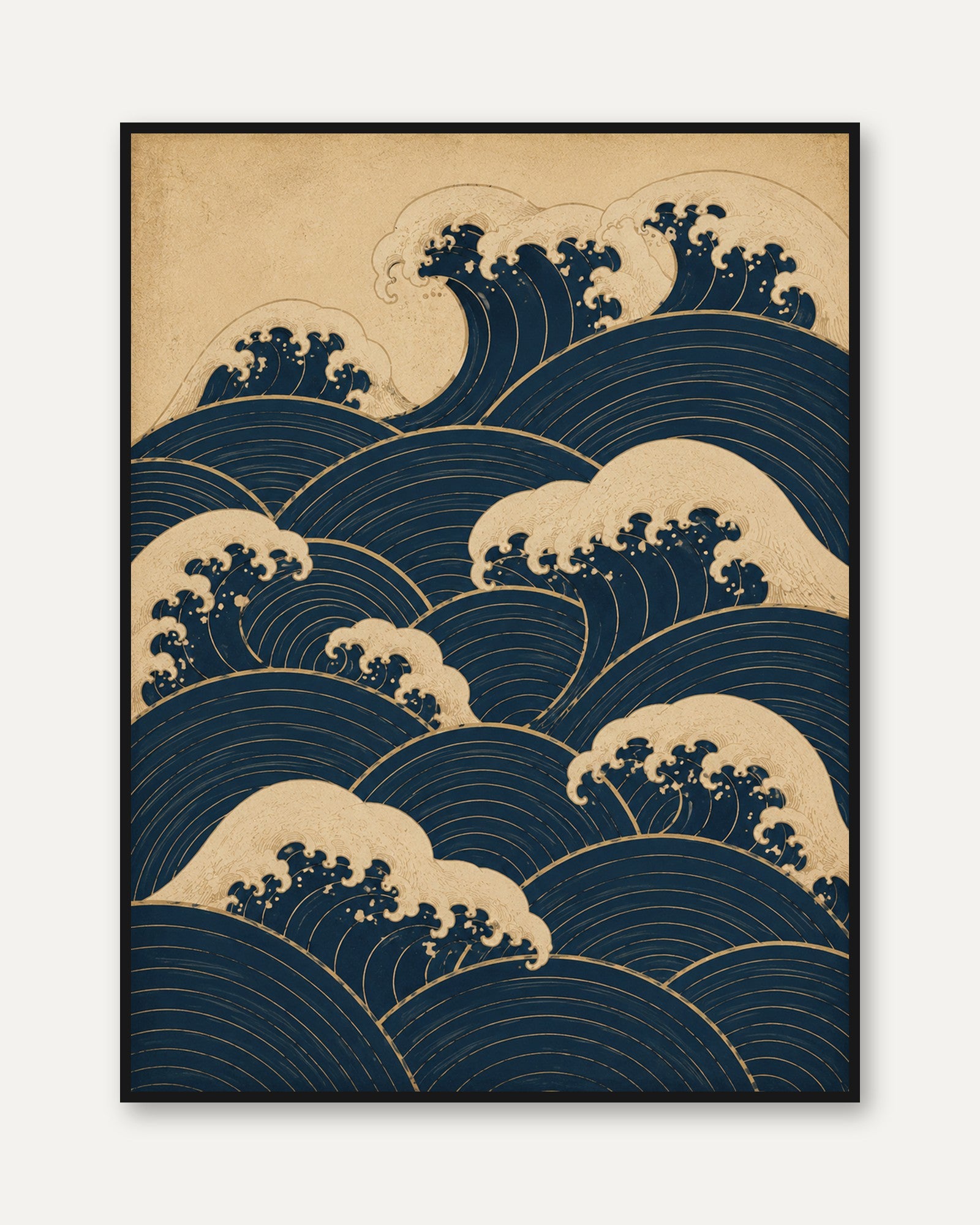 Japanese Wave Art Print: Traditional Seigaiha Pattern in Navy - framed