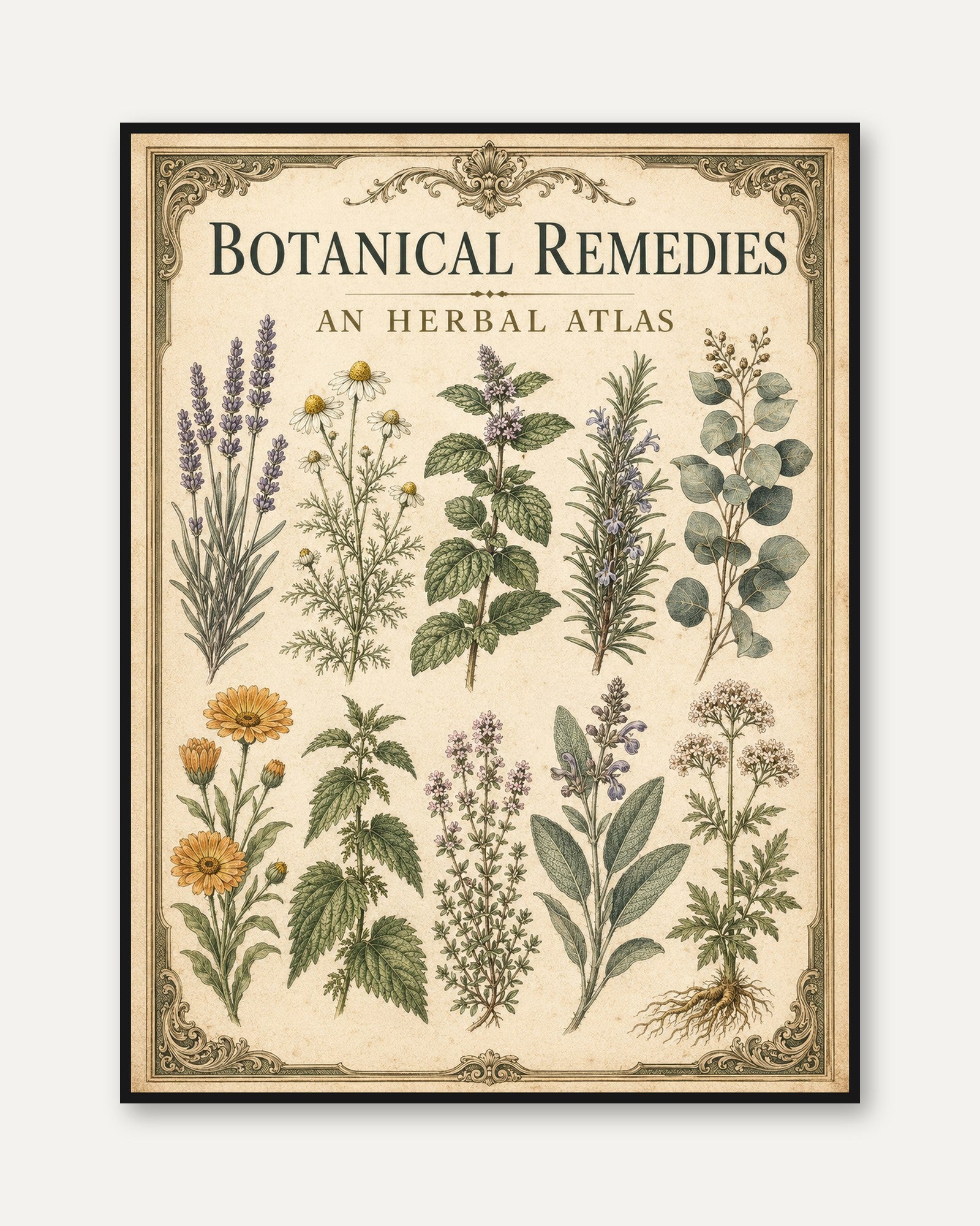 Herbal Atlas Wall Art: Vintage Medicinal Plants - framed