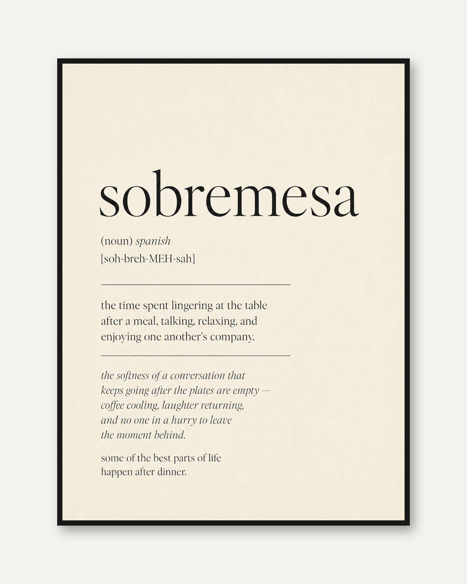 Sobremesa Typography Print – Spanish Quote - framed