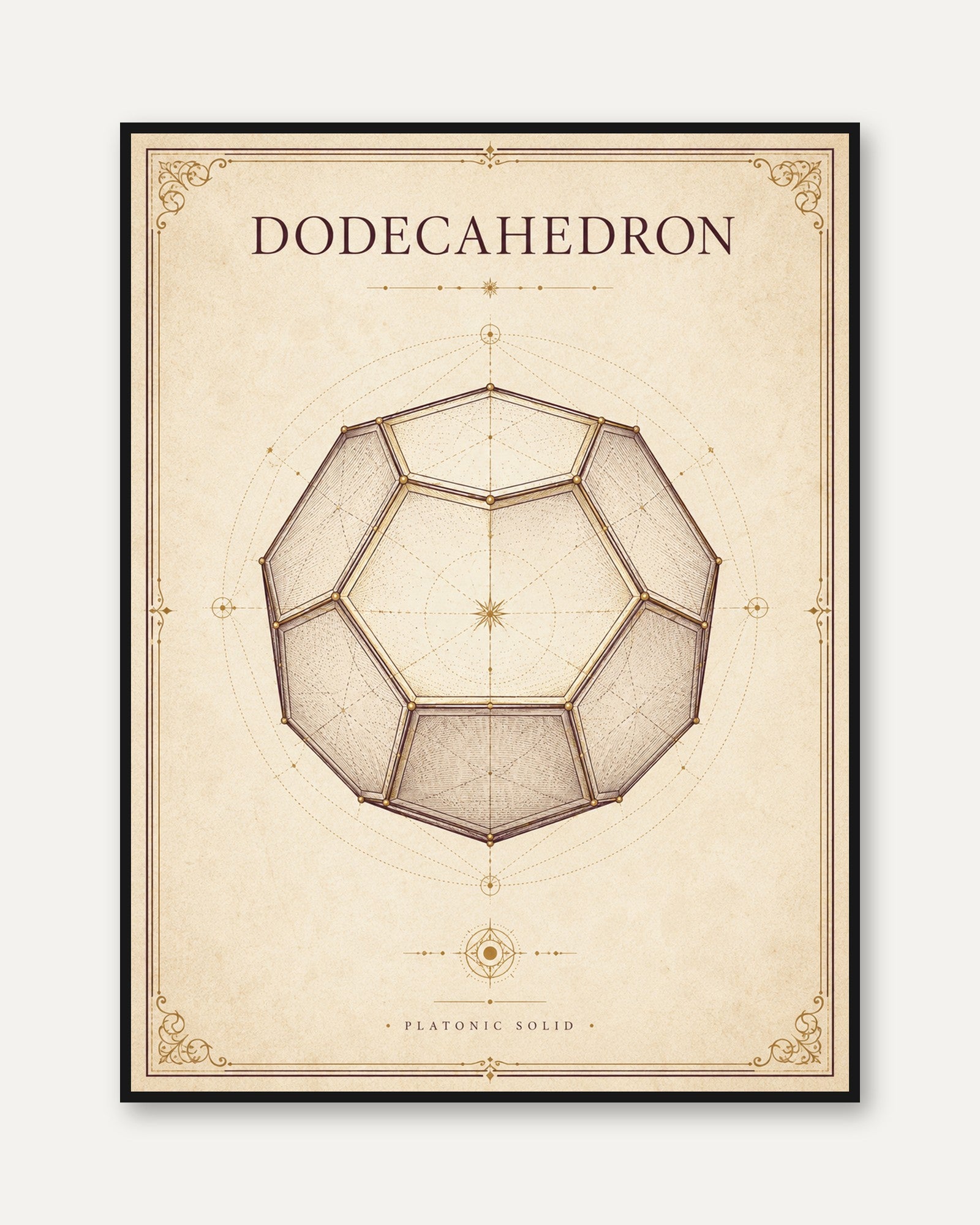Sacred Geometry Wall Art: Dodecahedron Design - framed