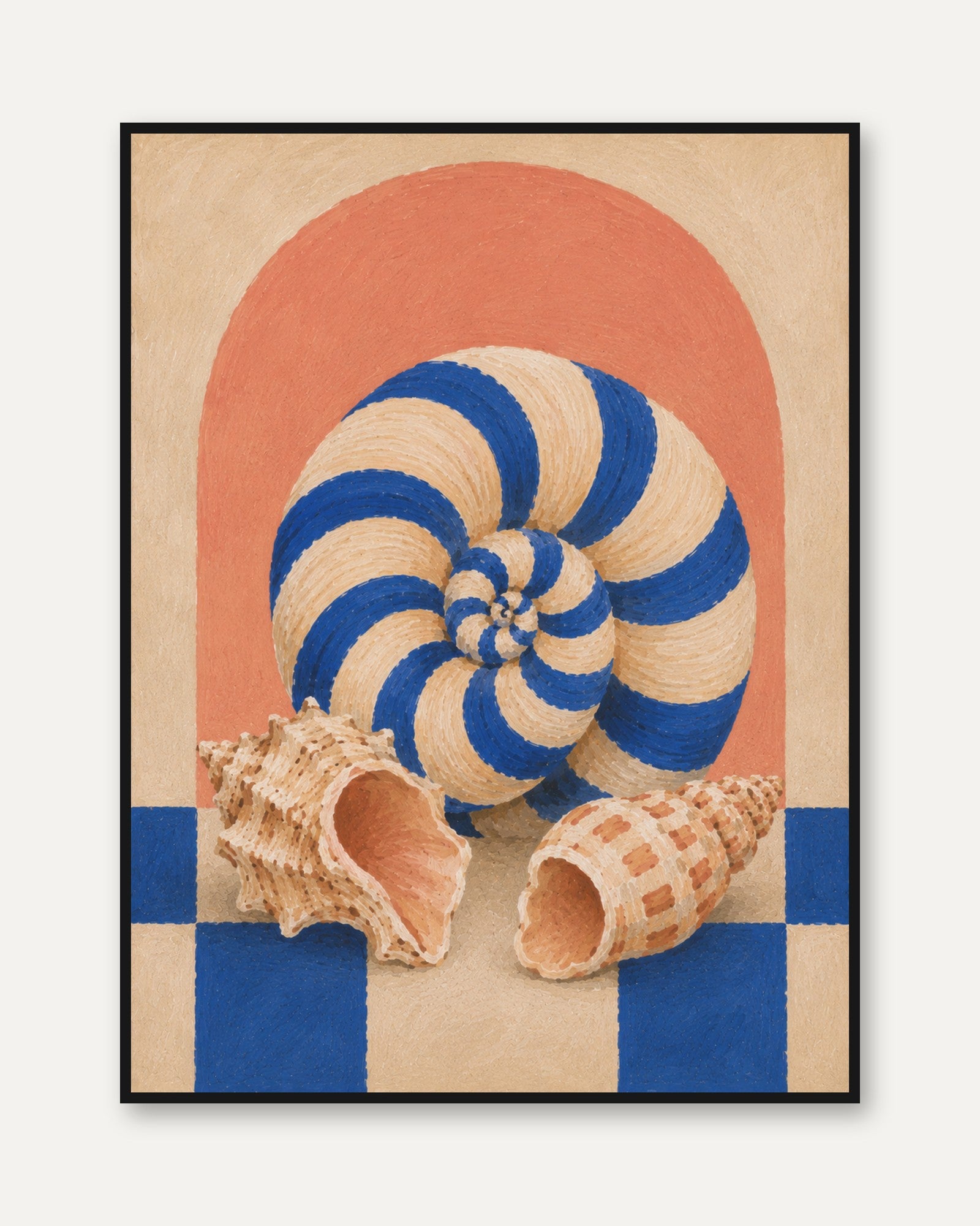 Geometric Shell Wall Art – Abstract Coastal Print - framed