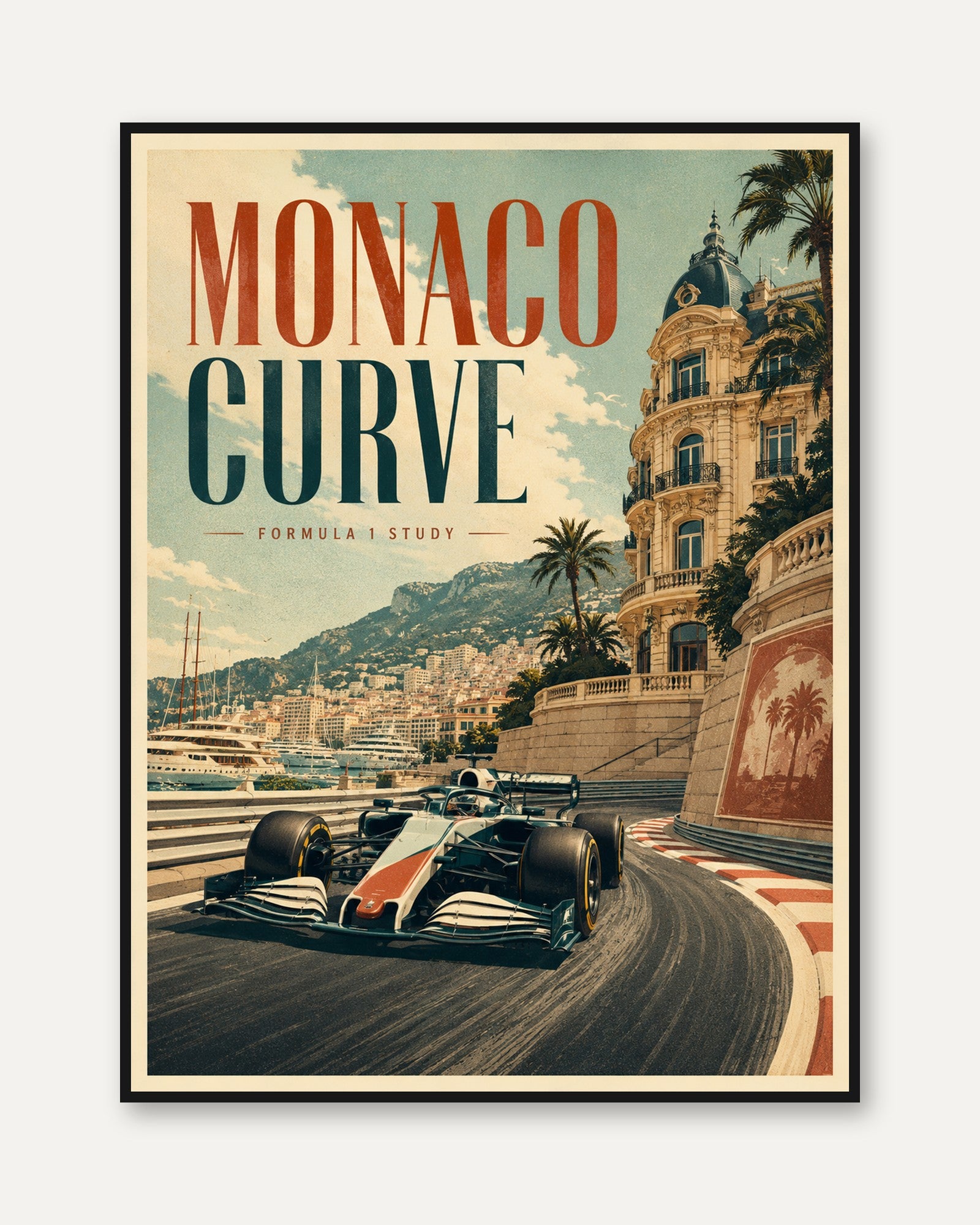 Monaco Grand Prix Print: Retro Formula 1 Racing - framed