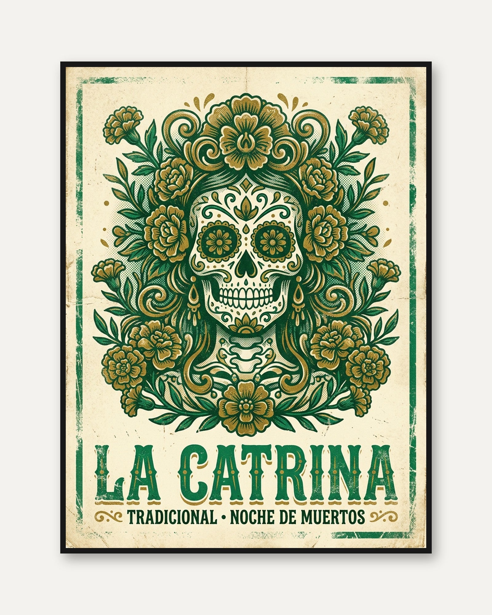 La Catrina Sugar Skull Print — Day of the Dead Folk Art - framed