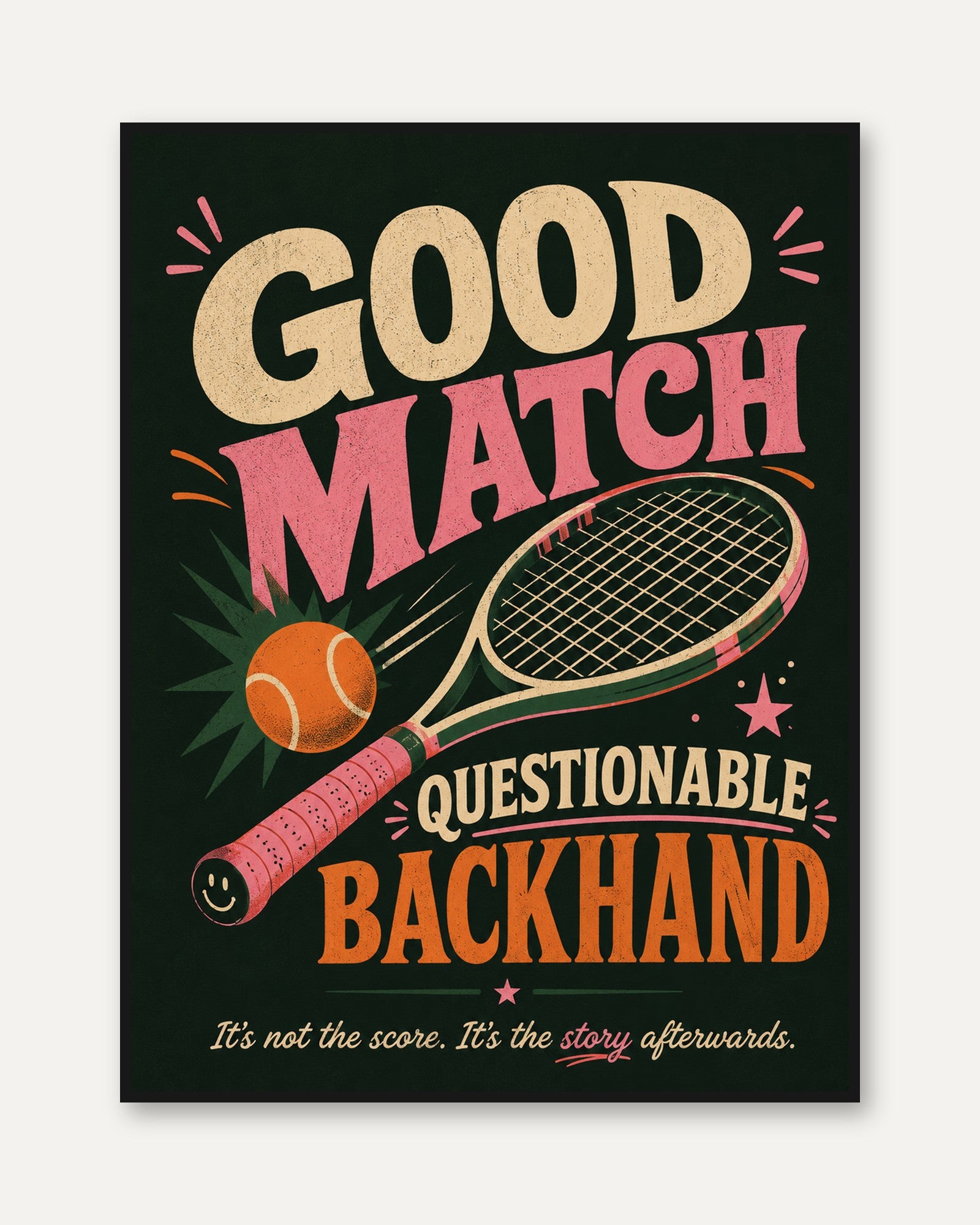 Tennis Print: Funny Vintage Sports Poster (Home Gym or Game Room) - framed