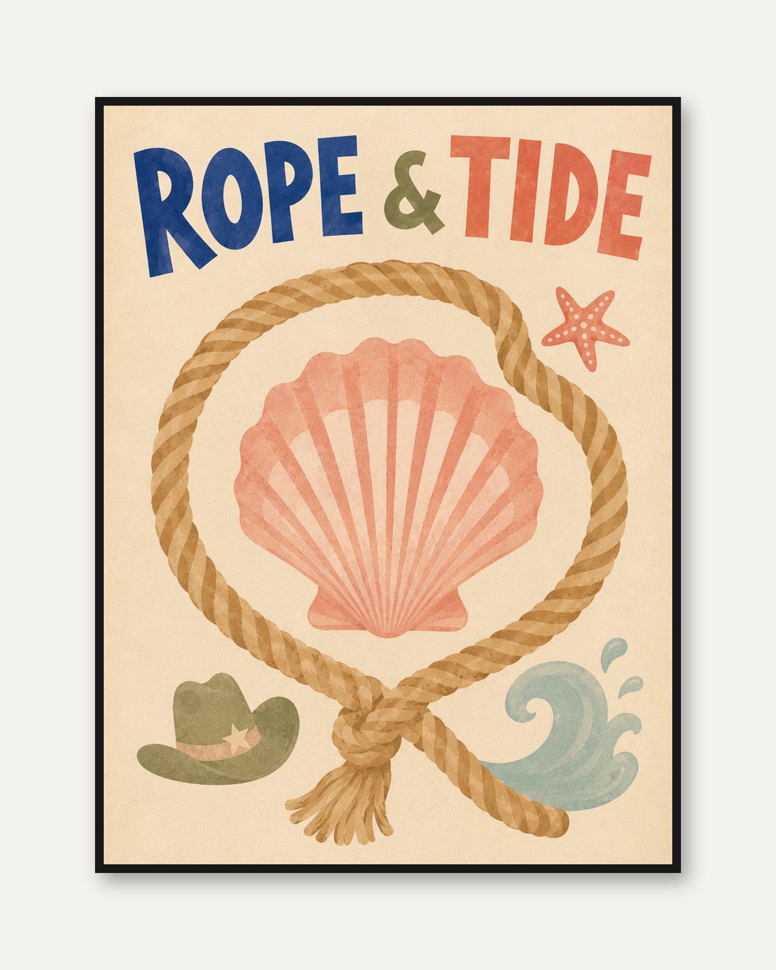 Nautical Wall Art – Rope and Tide Print - framed