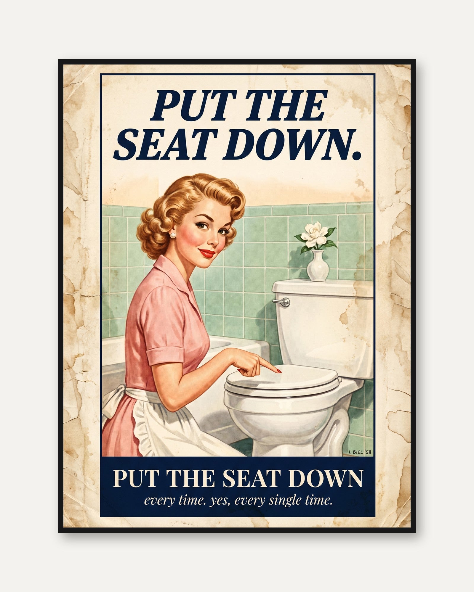 Retro Bathroom Print – 1950s Housewife - framed