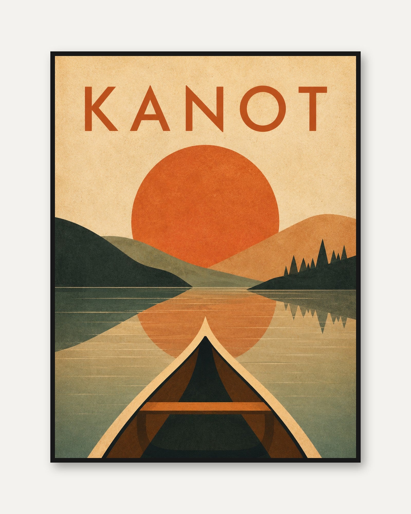 Kanot Lake Sunset Poster: Vintage Scandinavian Travel Art - framed