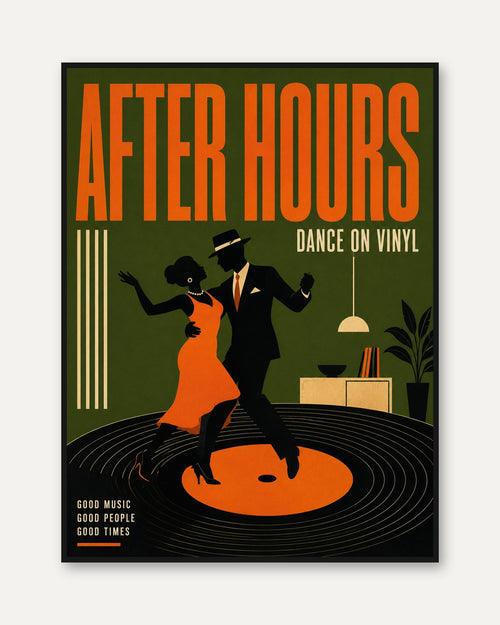 After Hours Vinyl Dance Poster: Retro Jazz Age Art Deco Print - framed