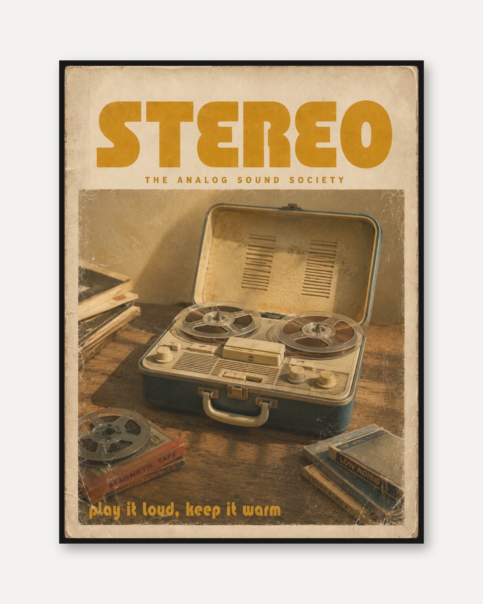 Vintage Stereo Poster Print — Retro Reel-to-Reel Audio Equipment - framed