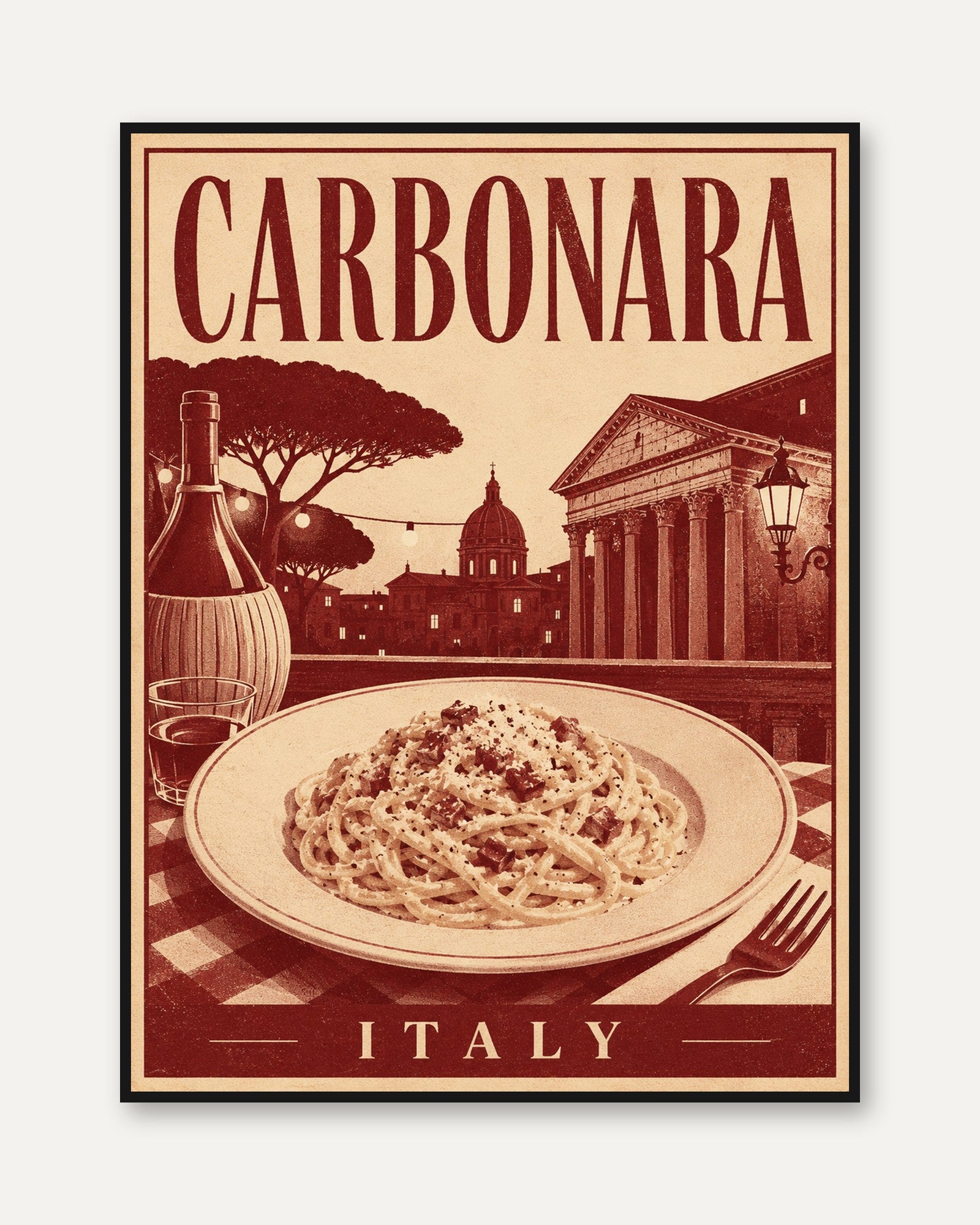 Carbonara Italy Travel Poster: Vintage Culinary Art Print - framed