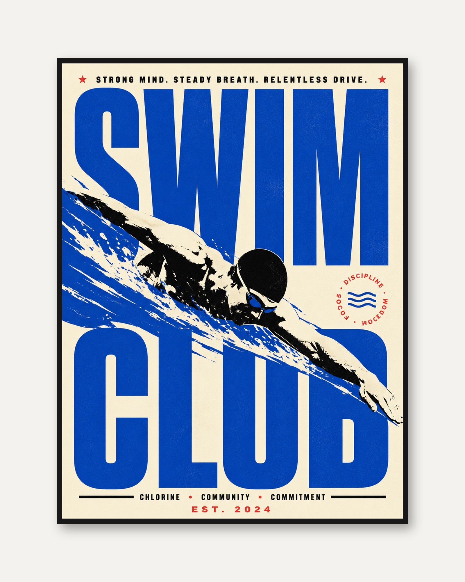 Swim Club Poster: Vintage Sports Typography Art Print - framed