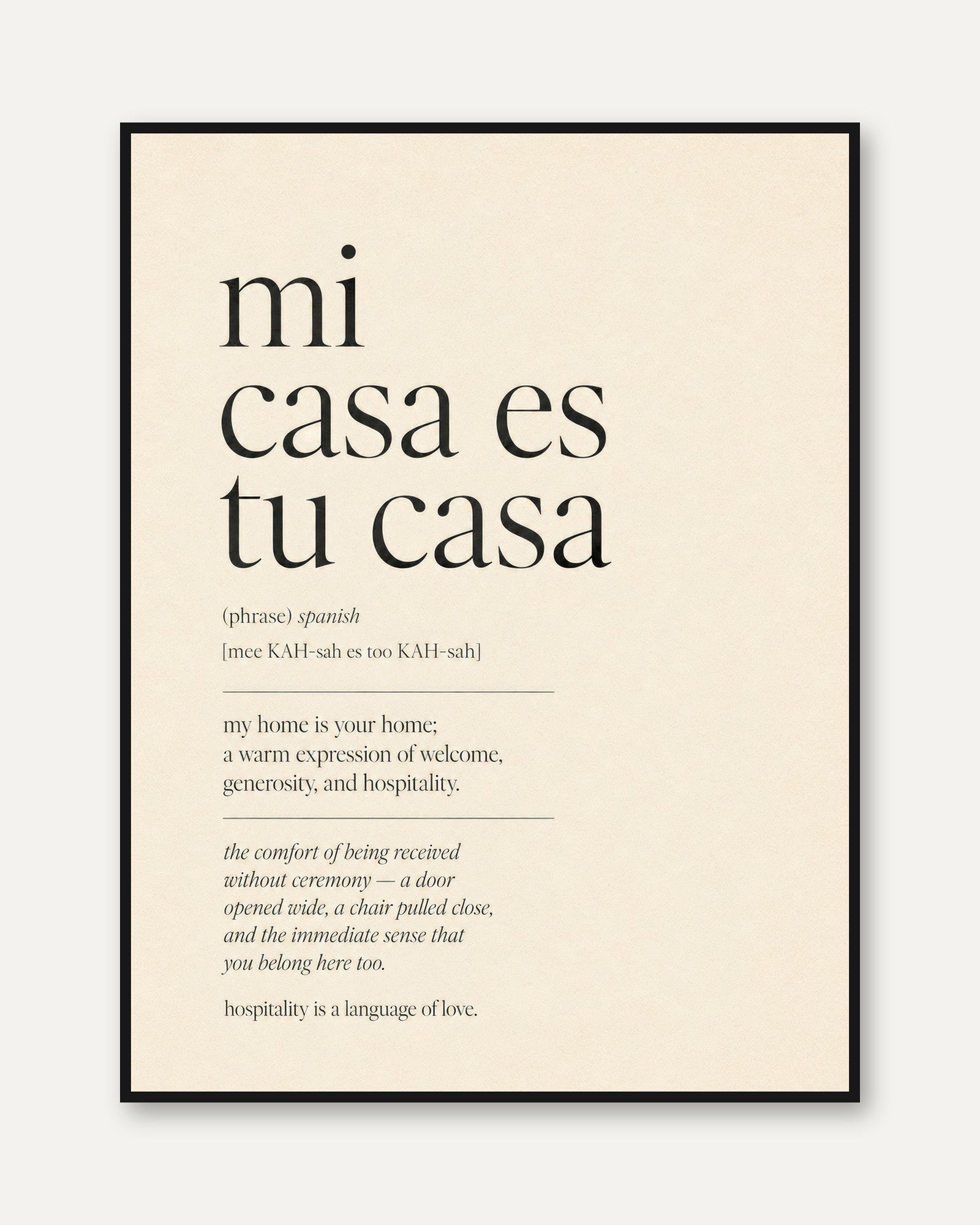 Mi Casa Es Tu Casa Wall Art Print — Spanish Welcome Sign - framed