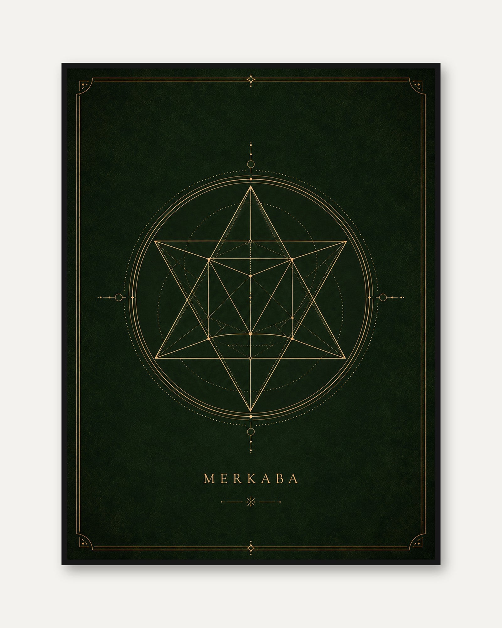 Sacred Geometry Wall Art: Merkaba Gold Line - framed