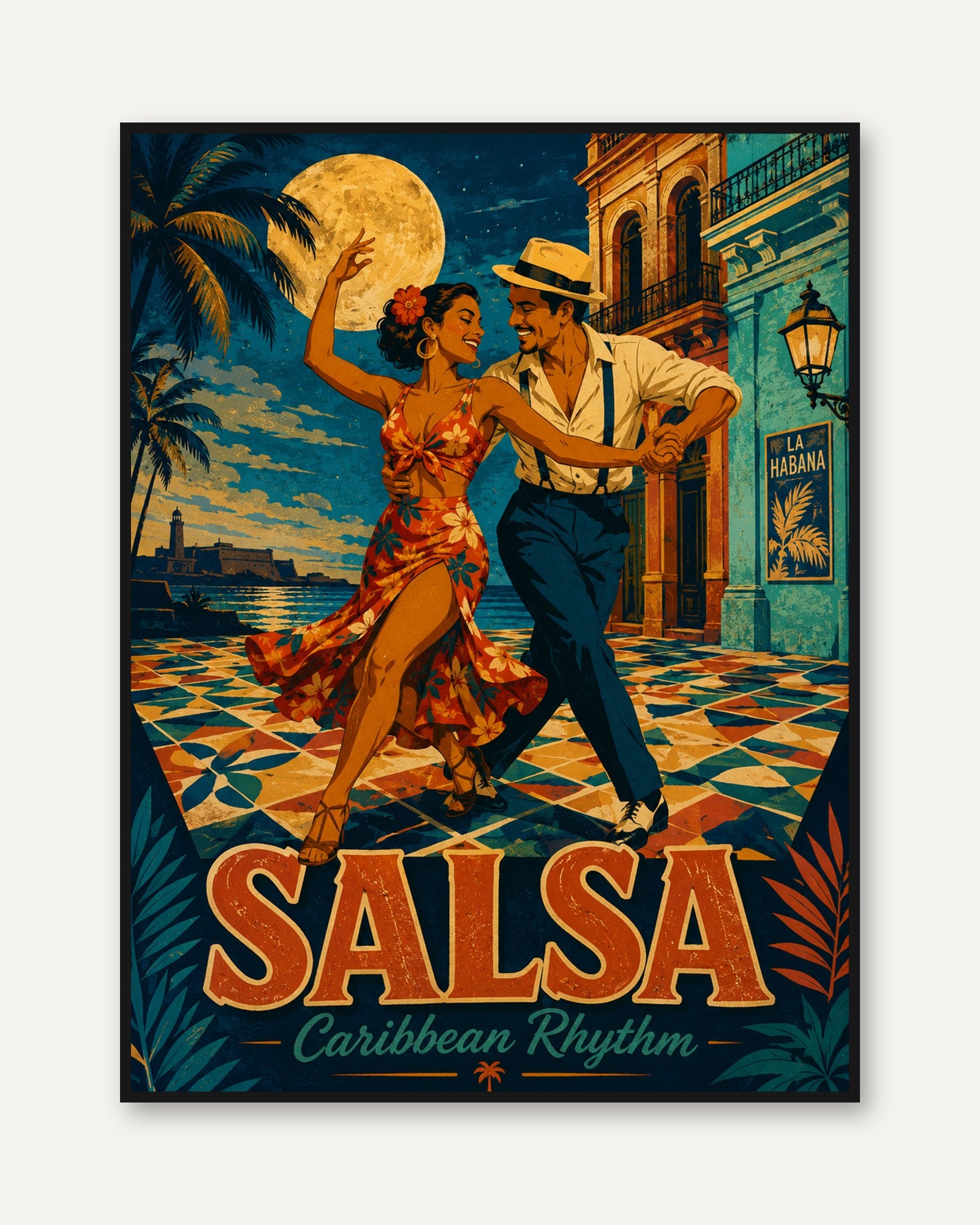Cuban Salsa Poster – Havana Travel Print - framed