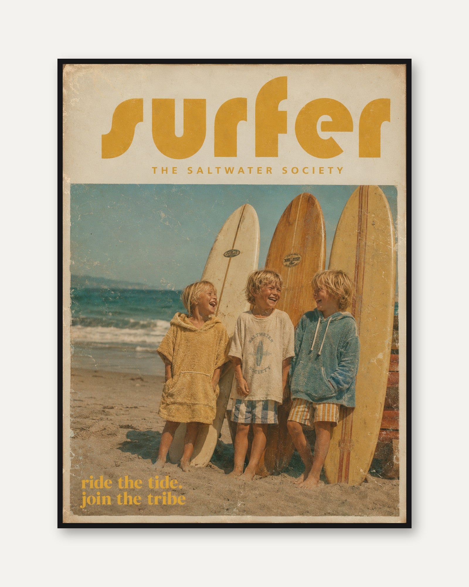 Vintage Surf Poster Print — Retro Beach Boys & Surfboards - framed