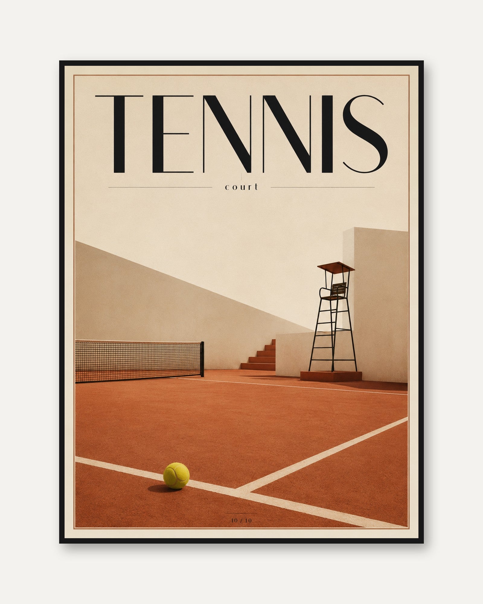 Tennis Court Illustration: Modern Geometric Art (Terracotta Colors) - framed