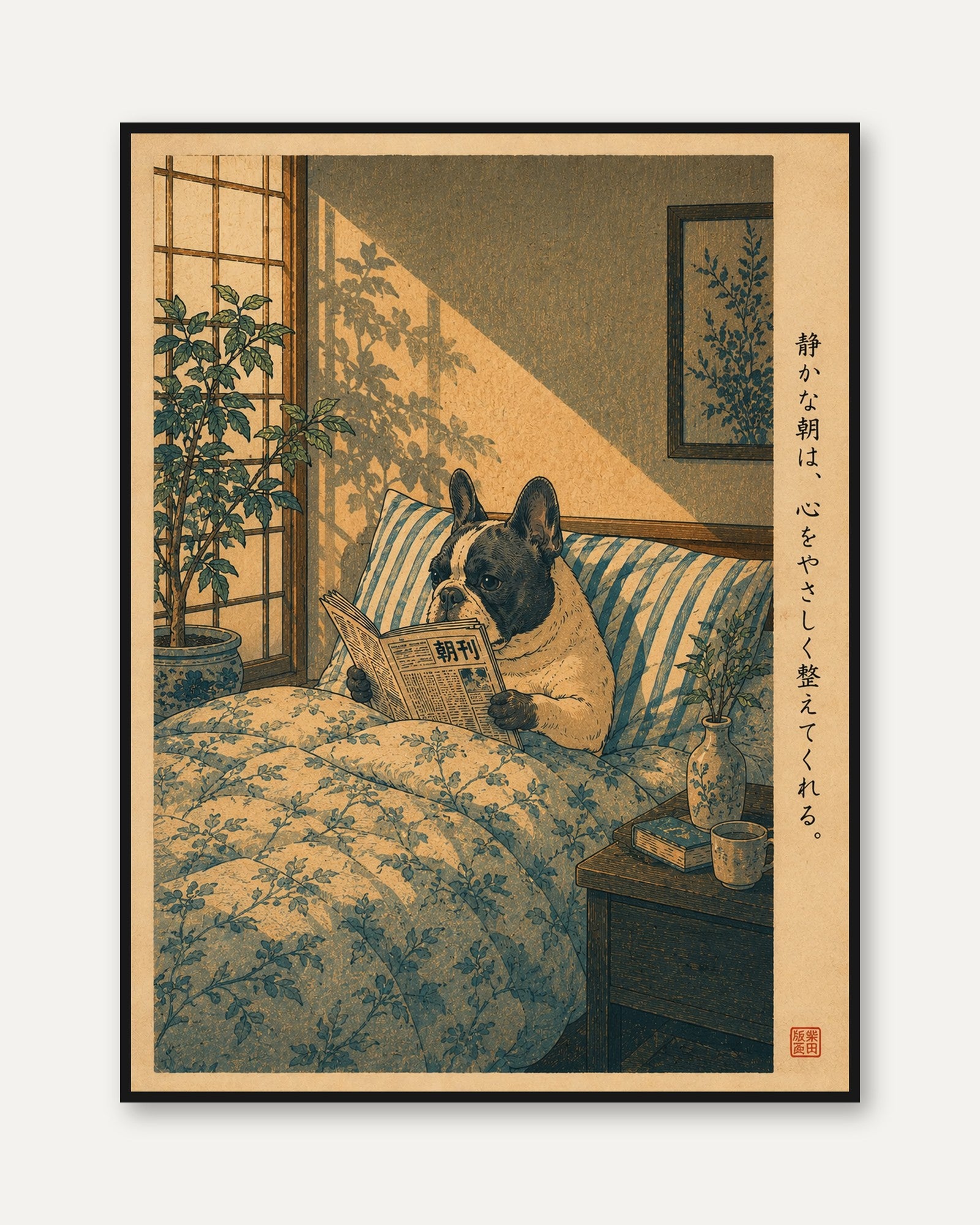 Japanese Dog Bedroom Art - framed