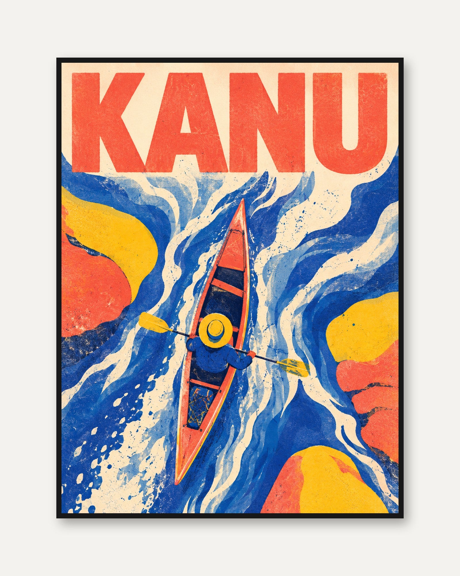 Kayak Wall Art – Retro Water Sports Print - framed