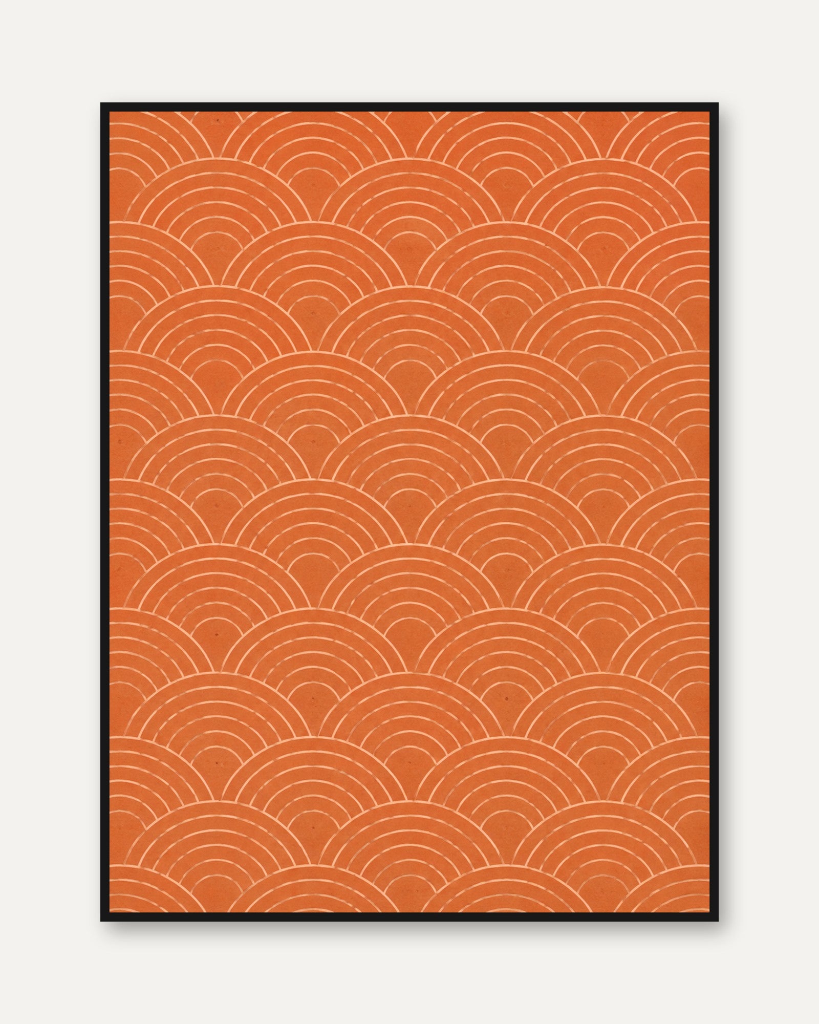 Seigaiha Wave Pattern Print: Japanese Terracotta Wall Art (Unframed) - framed