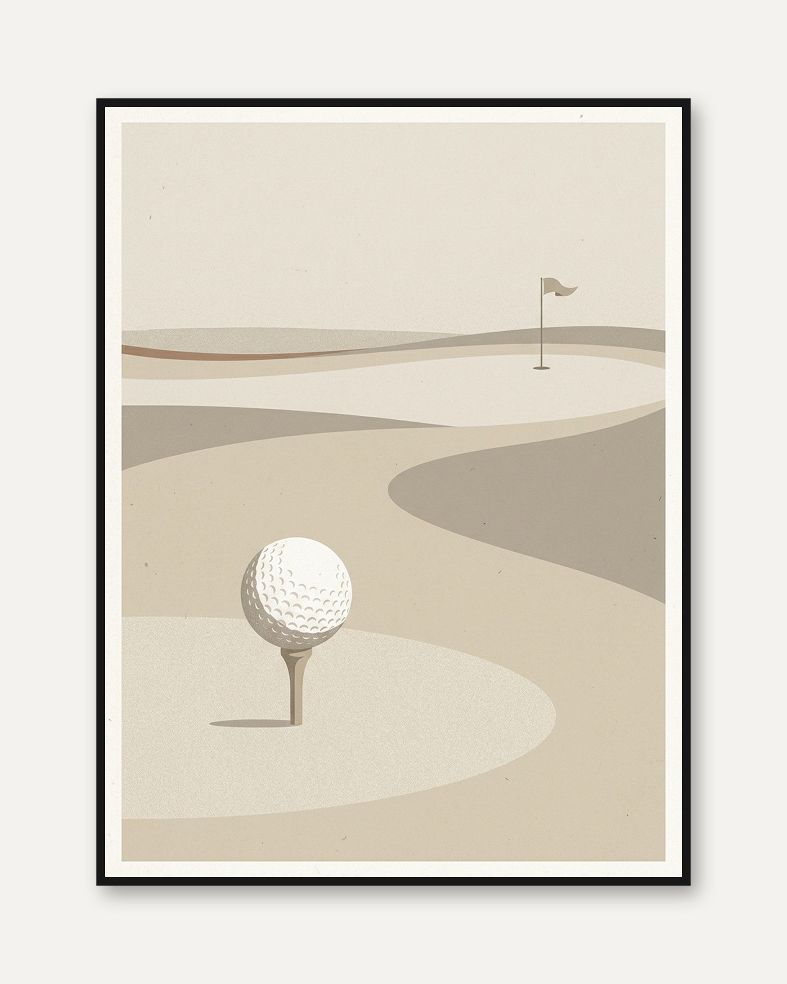 Minimalist Golf Course Print: Neutral Beige Abstract Landscape - framed