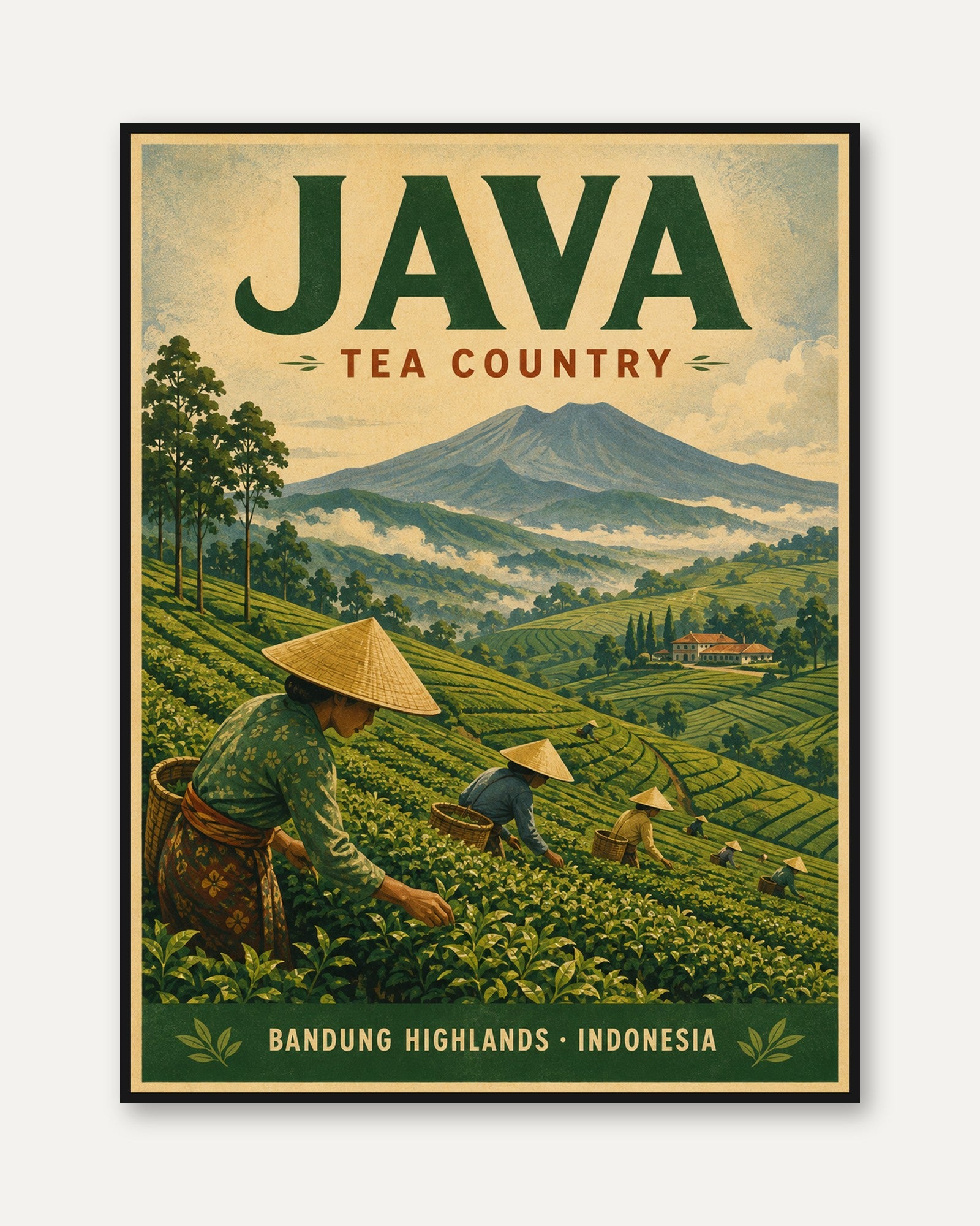 Vintage Travel Poster – Java Indonesia Print - framed