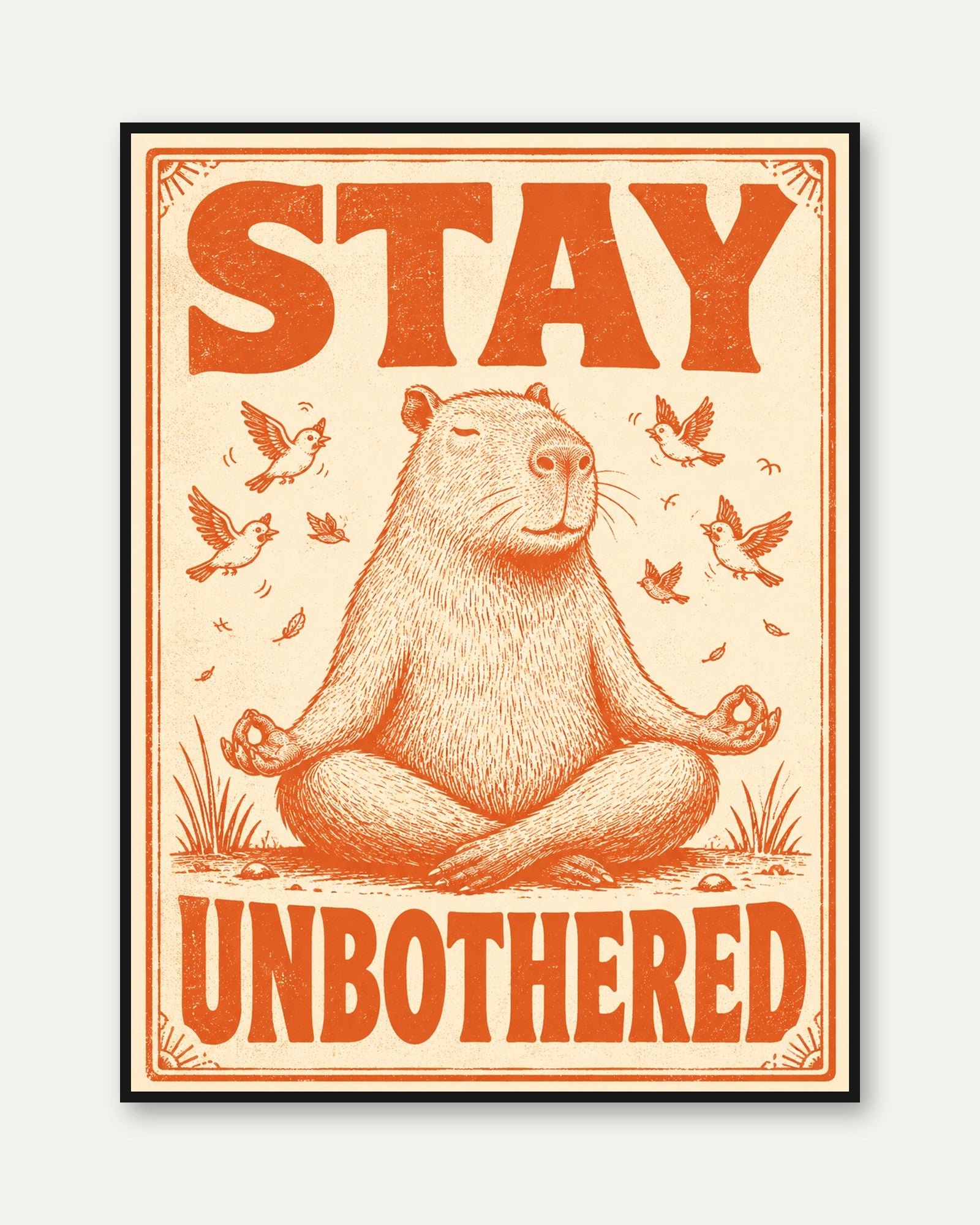 Capybara Wall Art: Retro Zen Meditation - framed