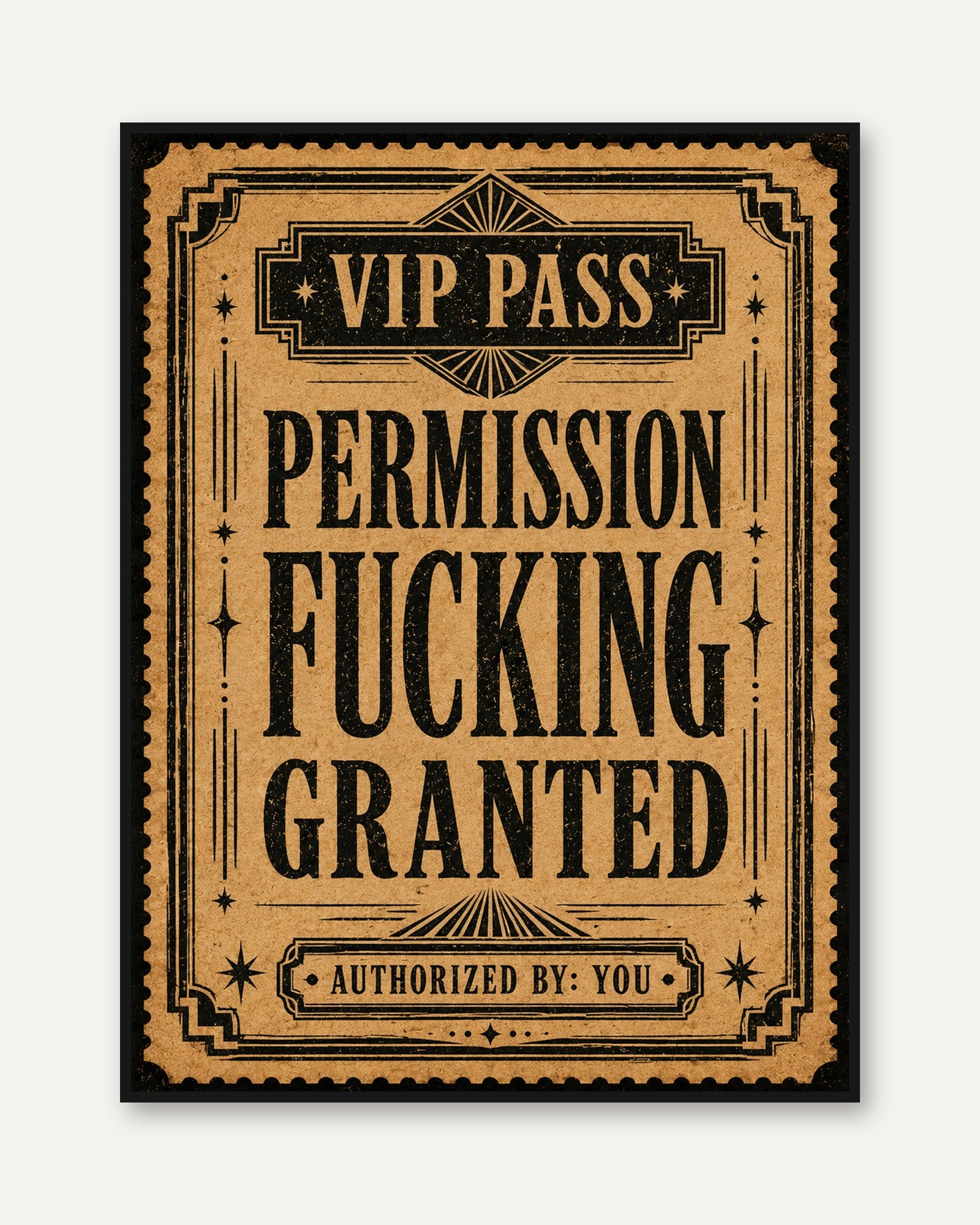 Funny Bathroom Wall Art – VIP Pass Print - framed