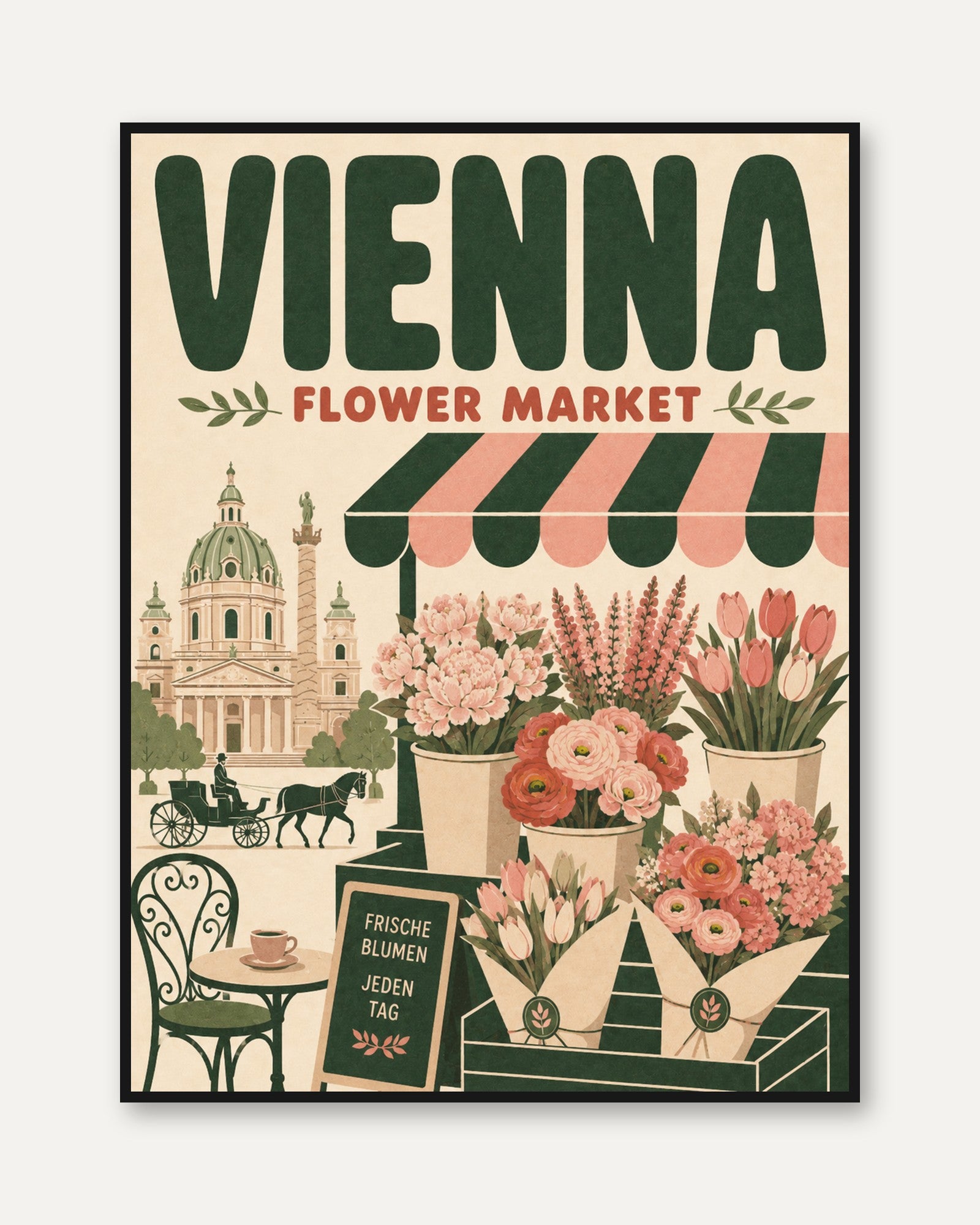 Vienna Wall Art Print: Vintage Flower Market - framed