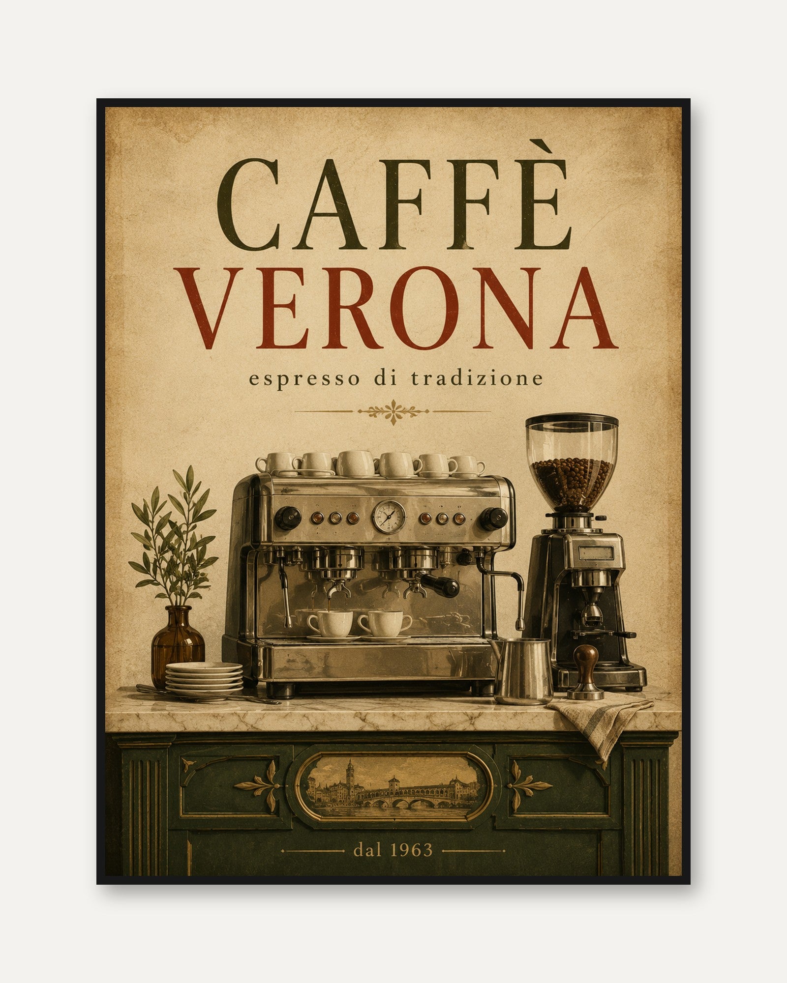 Coffee Bar Wall Art – Vintage Italian Cafe Print - framed