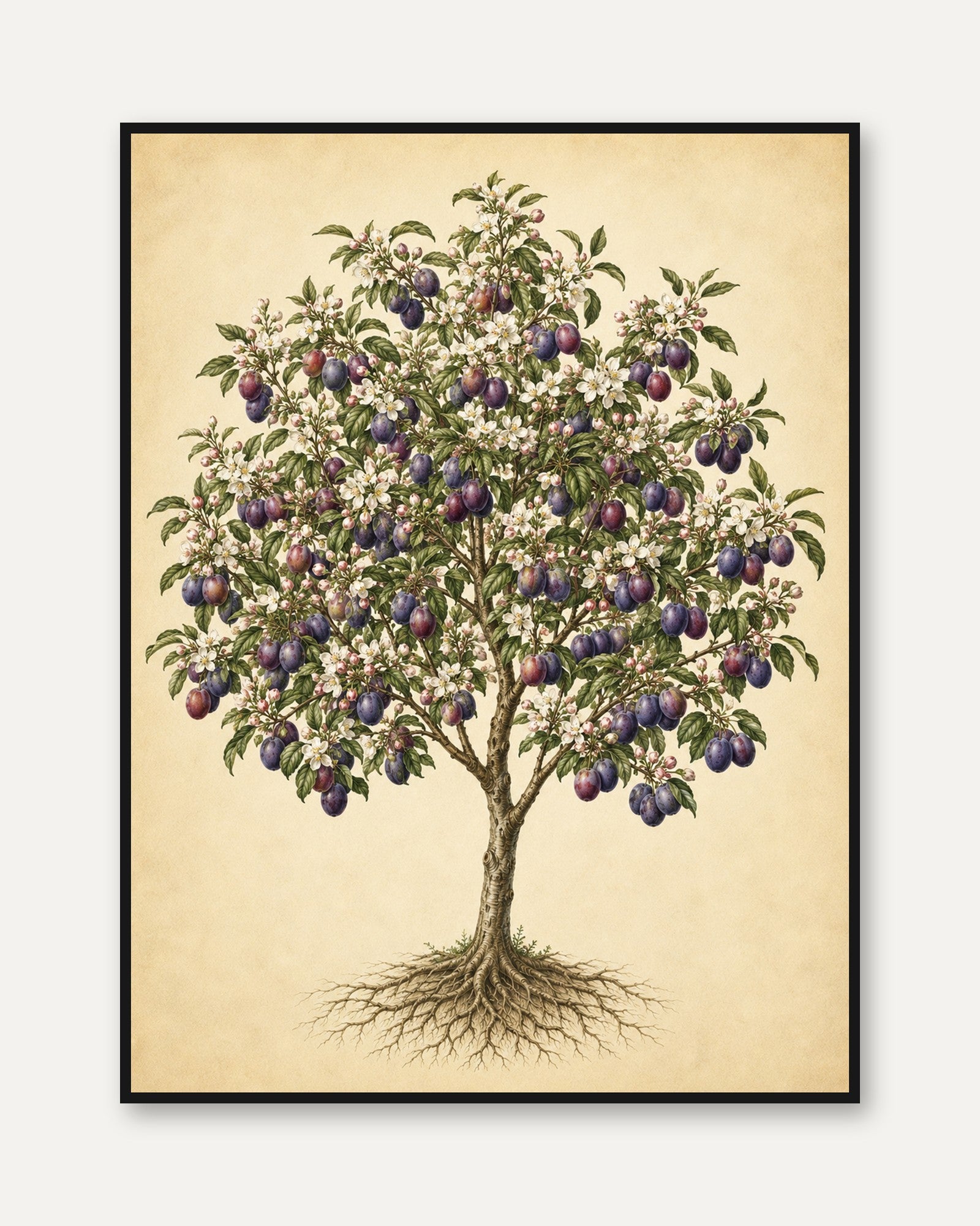 Plum Tree Botanical Print: Vintage Fruit Illustration Wall Art - framed