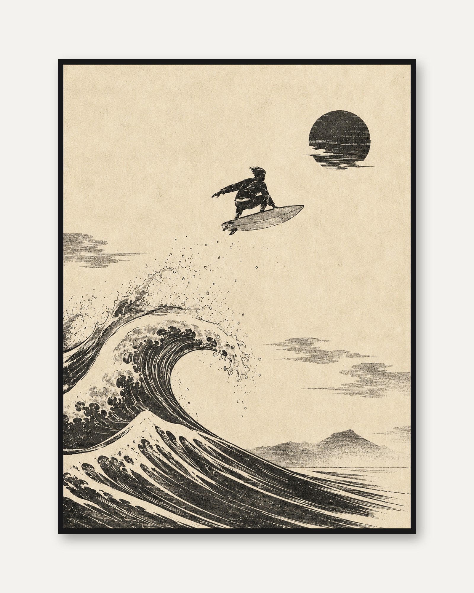 Surf Wall Art – Japanese Wave Print - framed