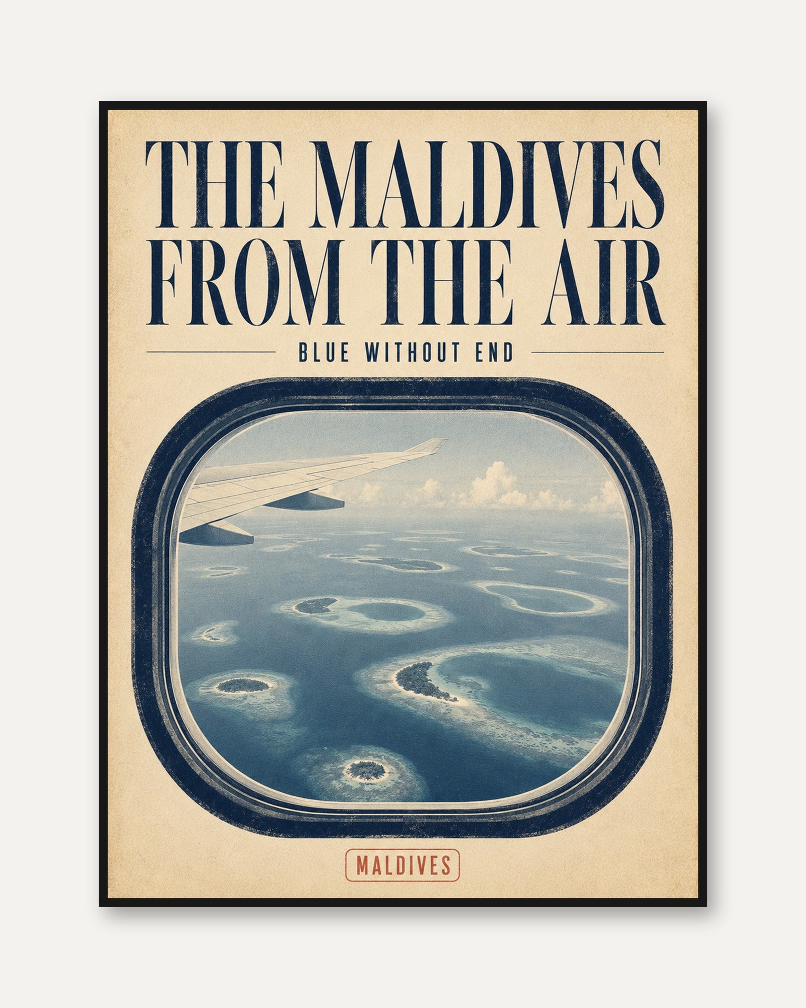 Maldives Airplane Window Travel Poster: Vintage Aviation Art - framed