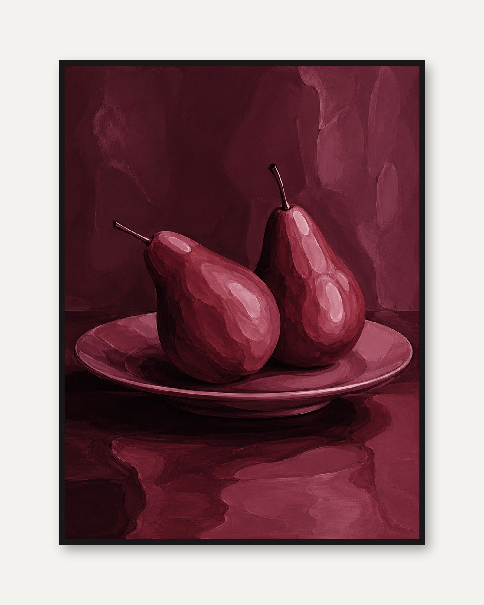 Monochromatic Pears Still Life: Burgundy Red Art Print - framed