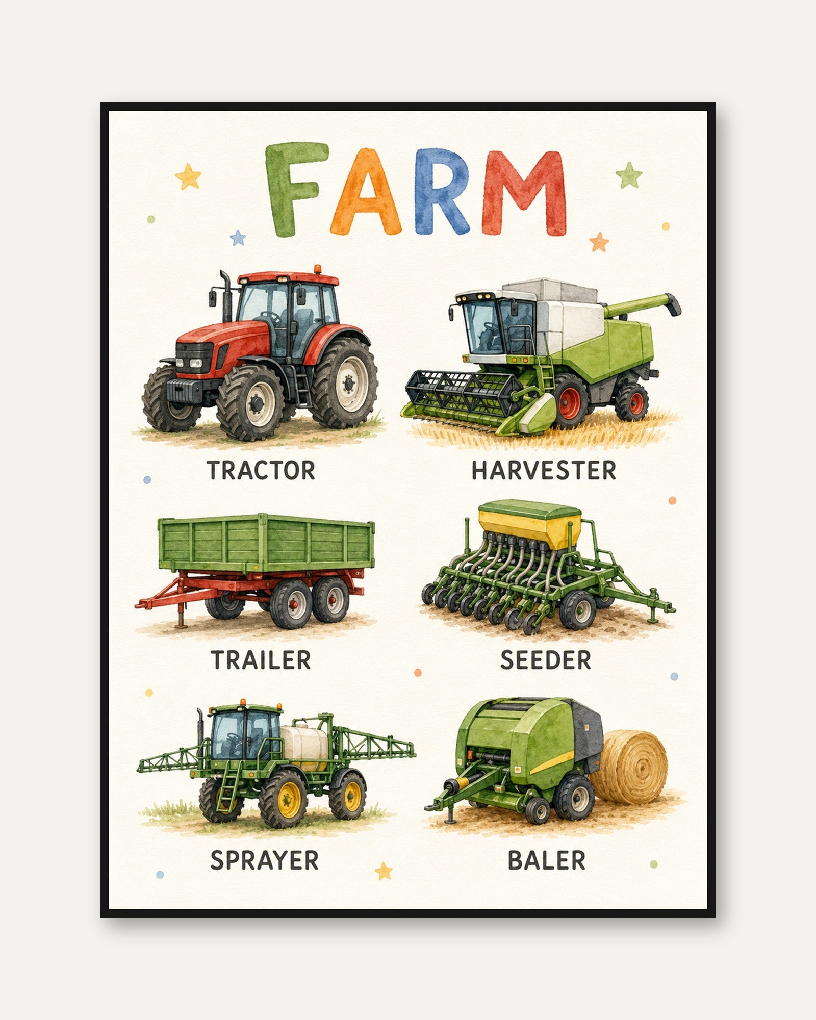 Farm Vehicle Educational Print - framed