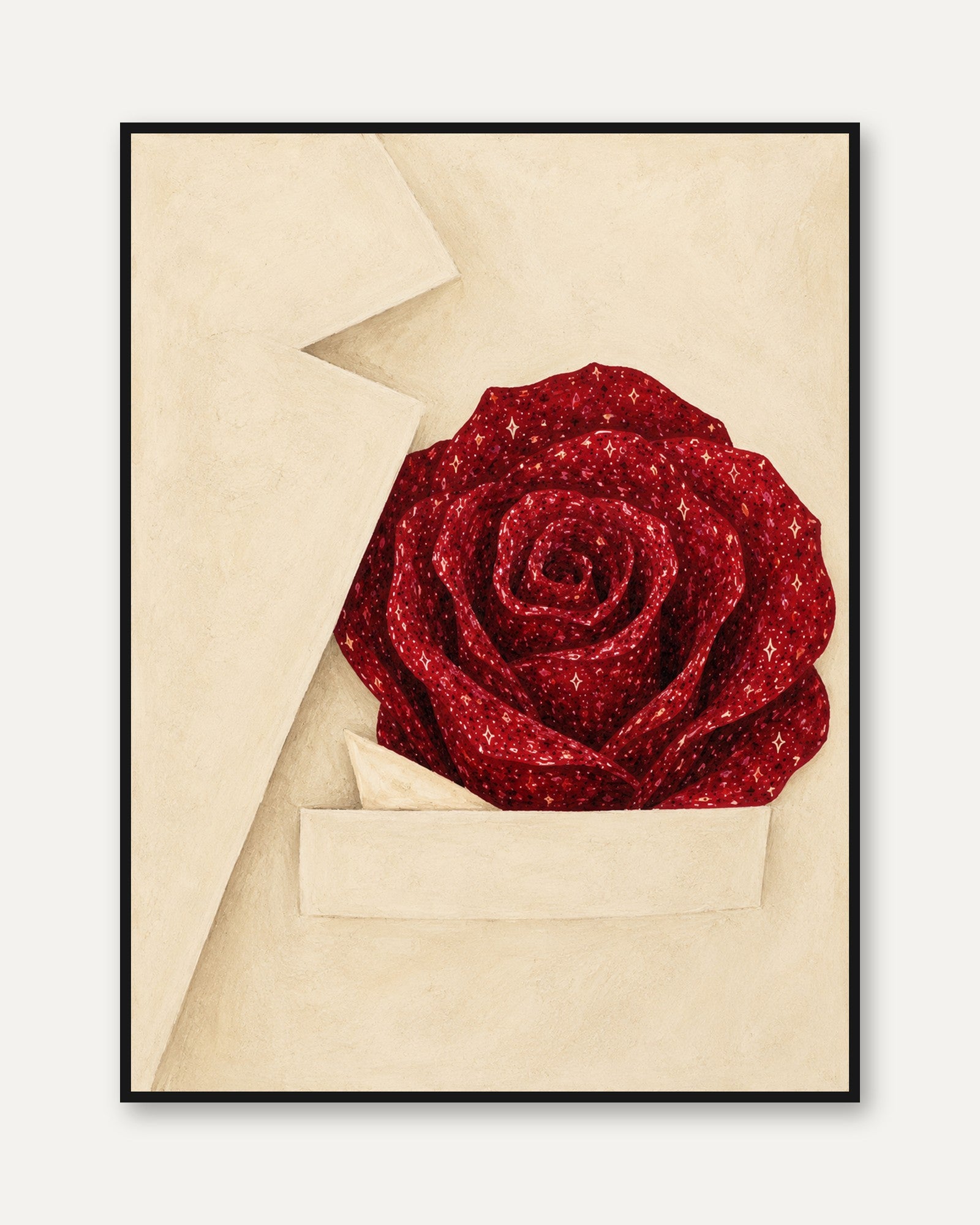 Red Rose Wall Art – Botanical Print - framed
