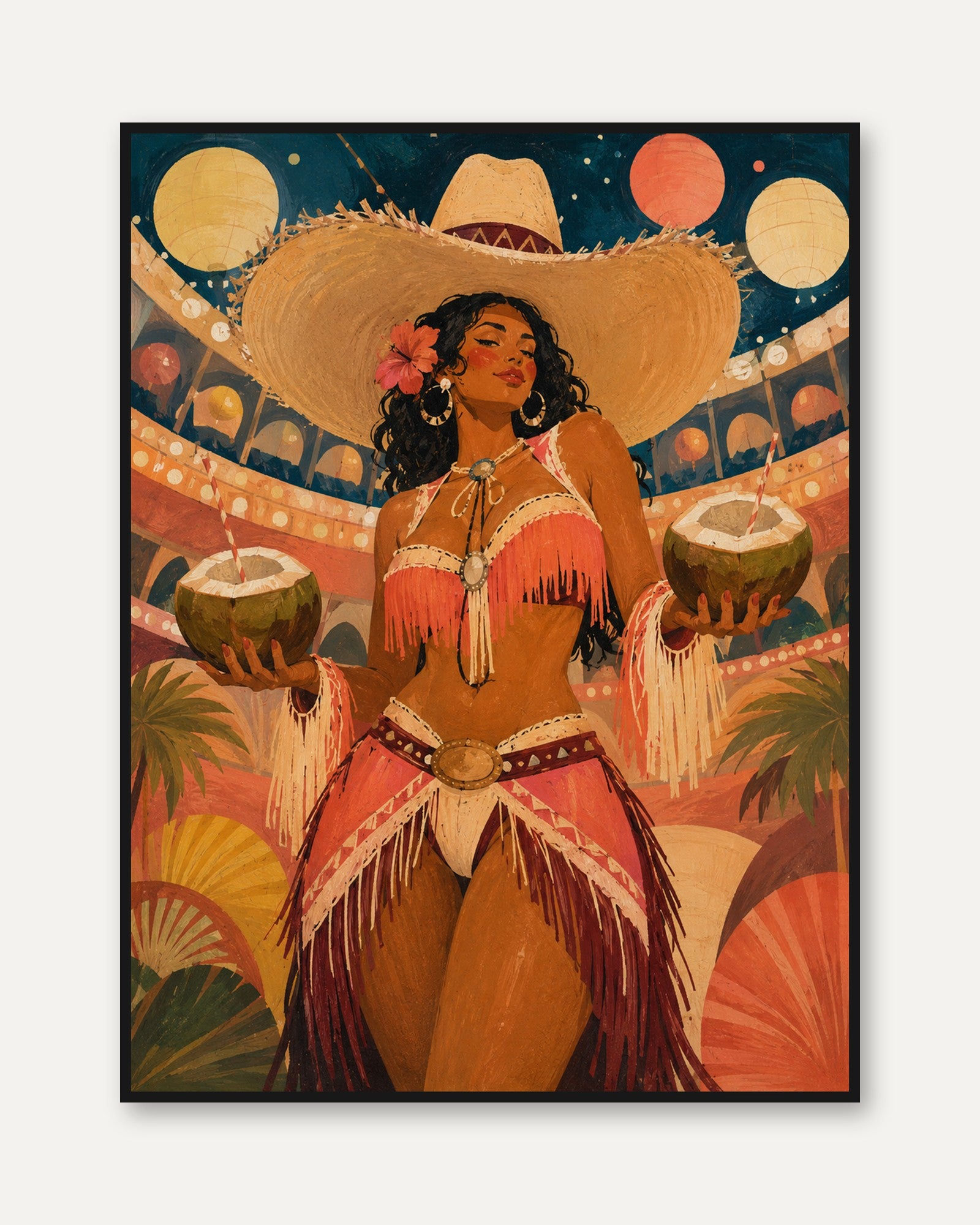 Mexican Fiesta Wall Art – Folk Art Woman Print - framed