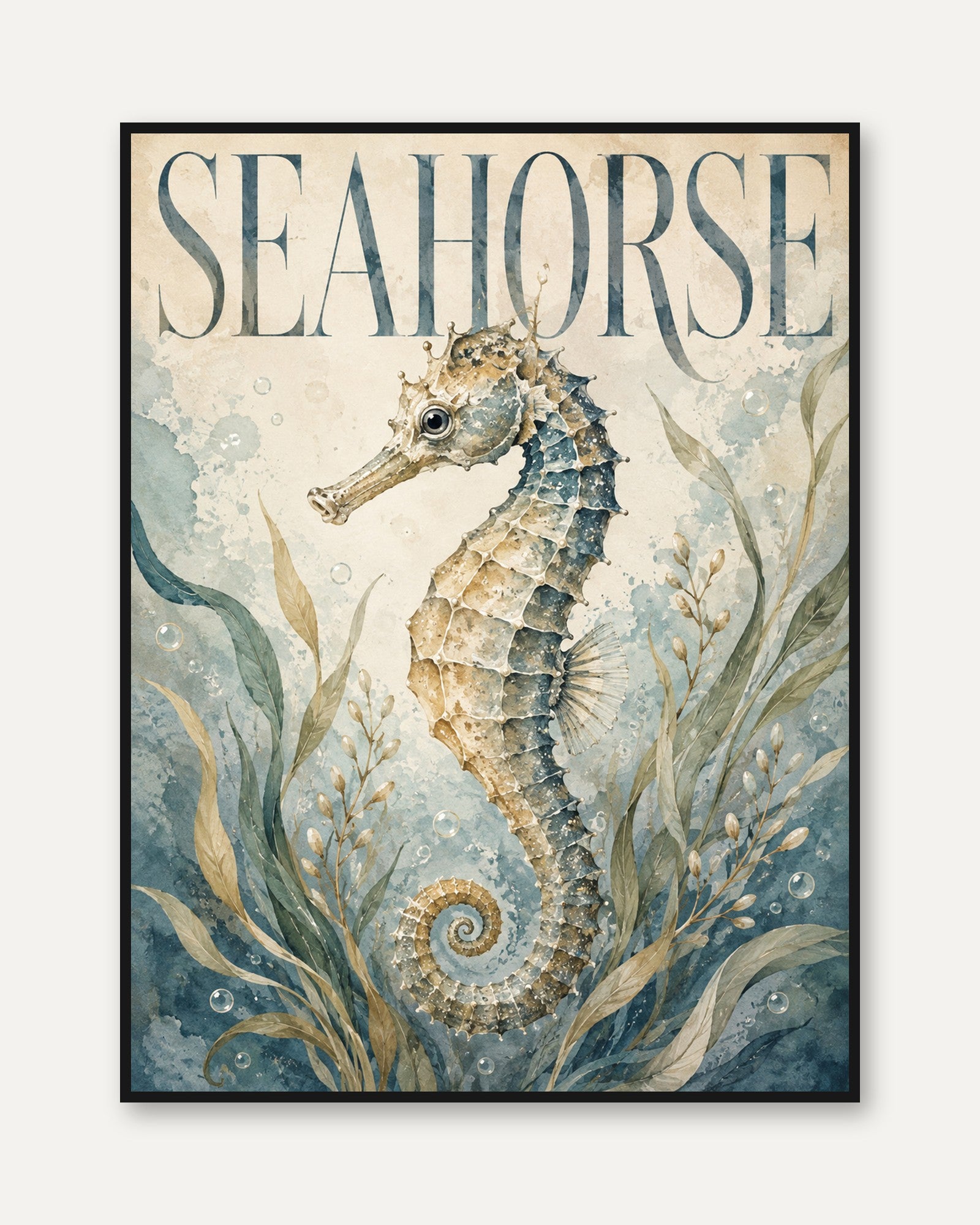 Seahorse Wall Art – Coastal Bathroom Decor - framed