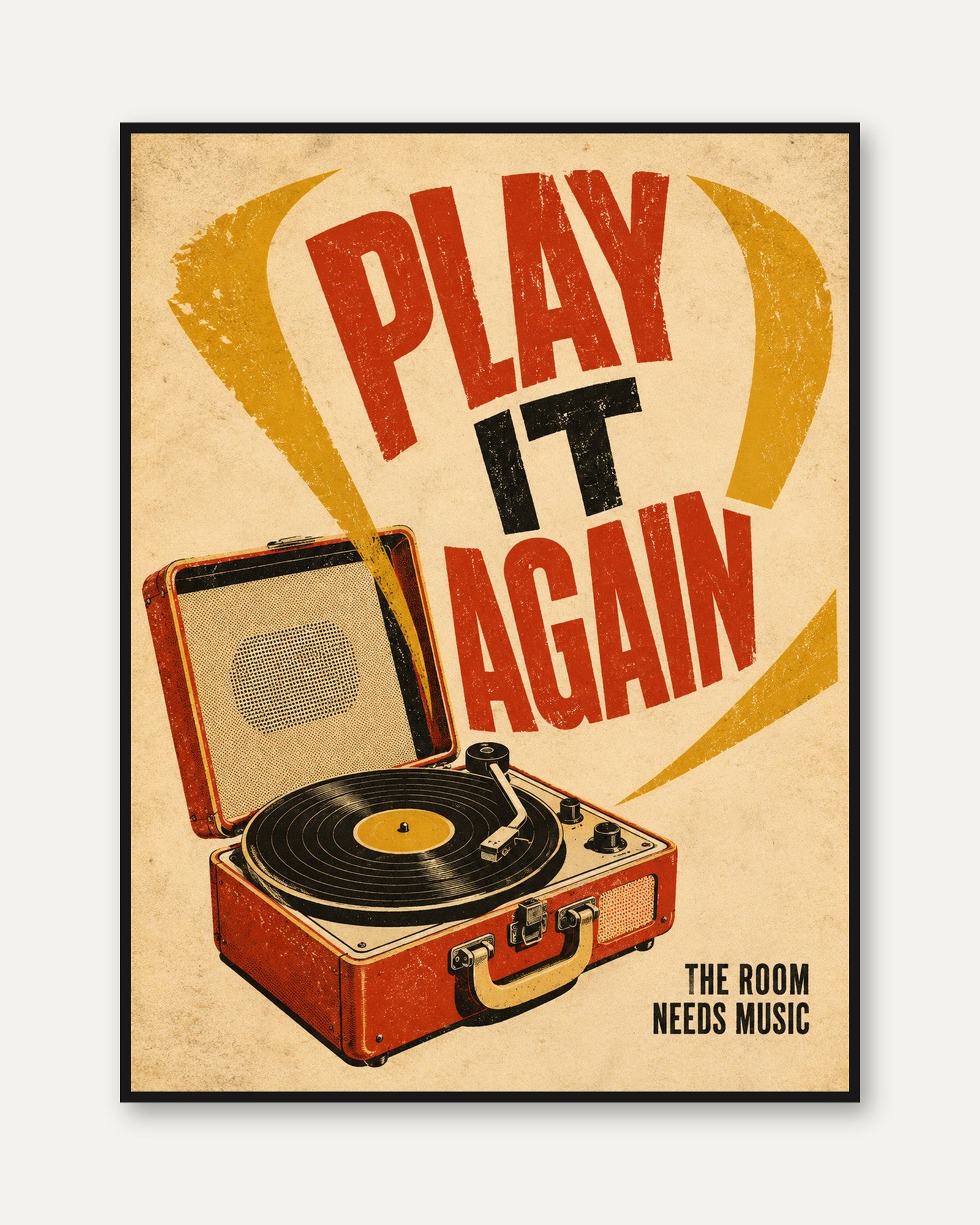 Vintage Record Player Poster - framed