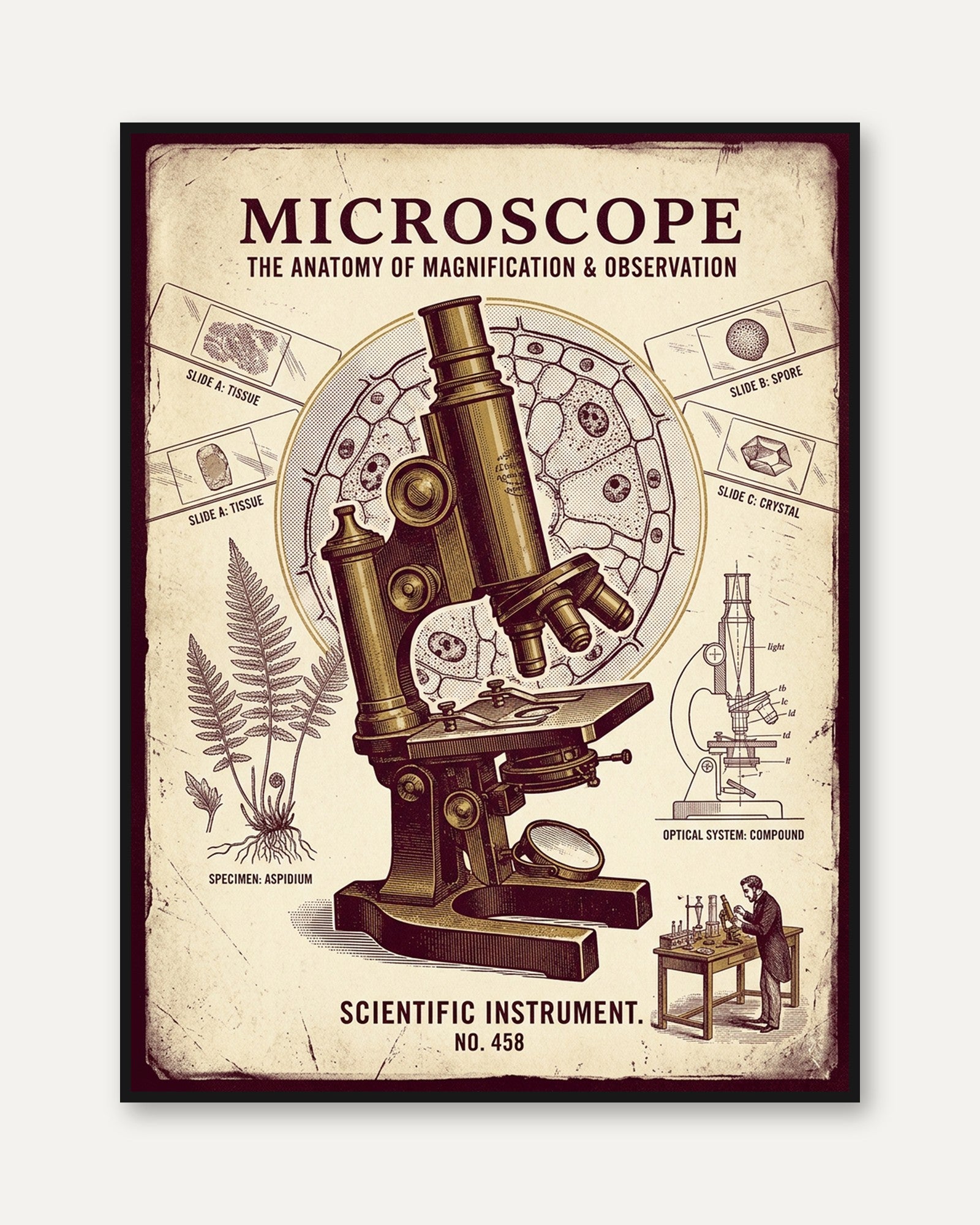 Vintage Microscope Poster: Scientific Anatomy Illustration - framed