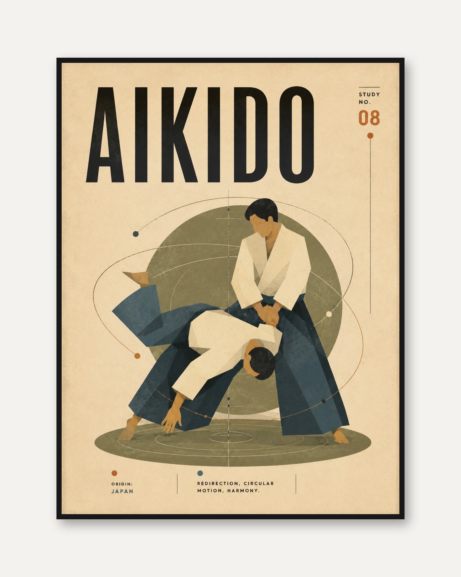 Vintage Aikido Poster – Japanese Martial Arts Study - framed