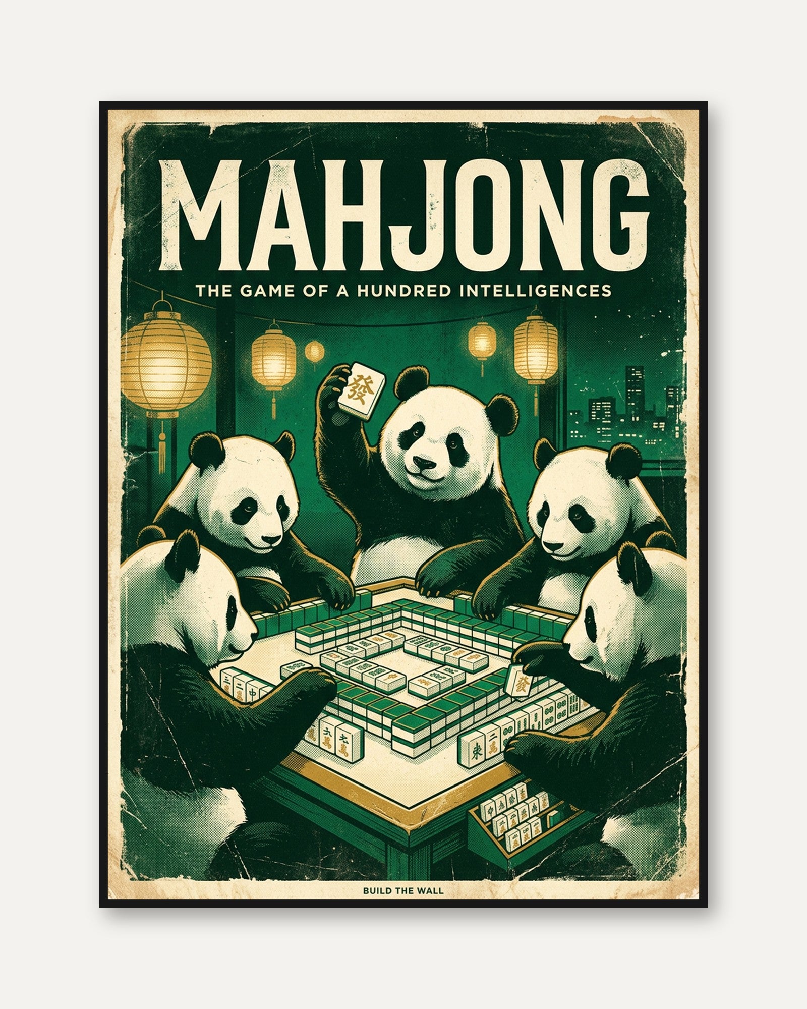Mahjong Pandas Poster: Vintage Game Night Art Print - framed