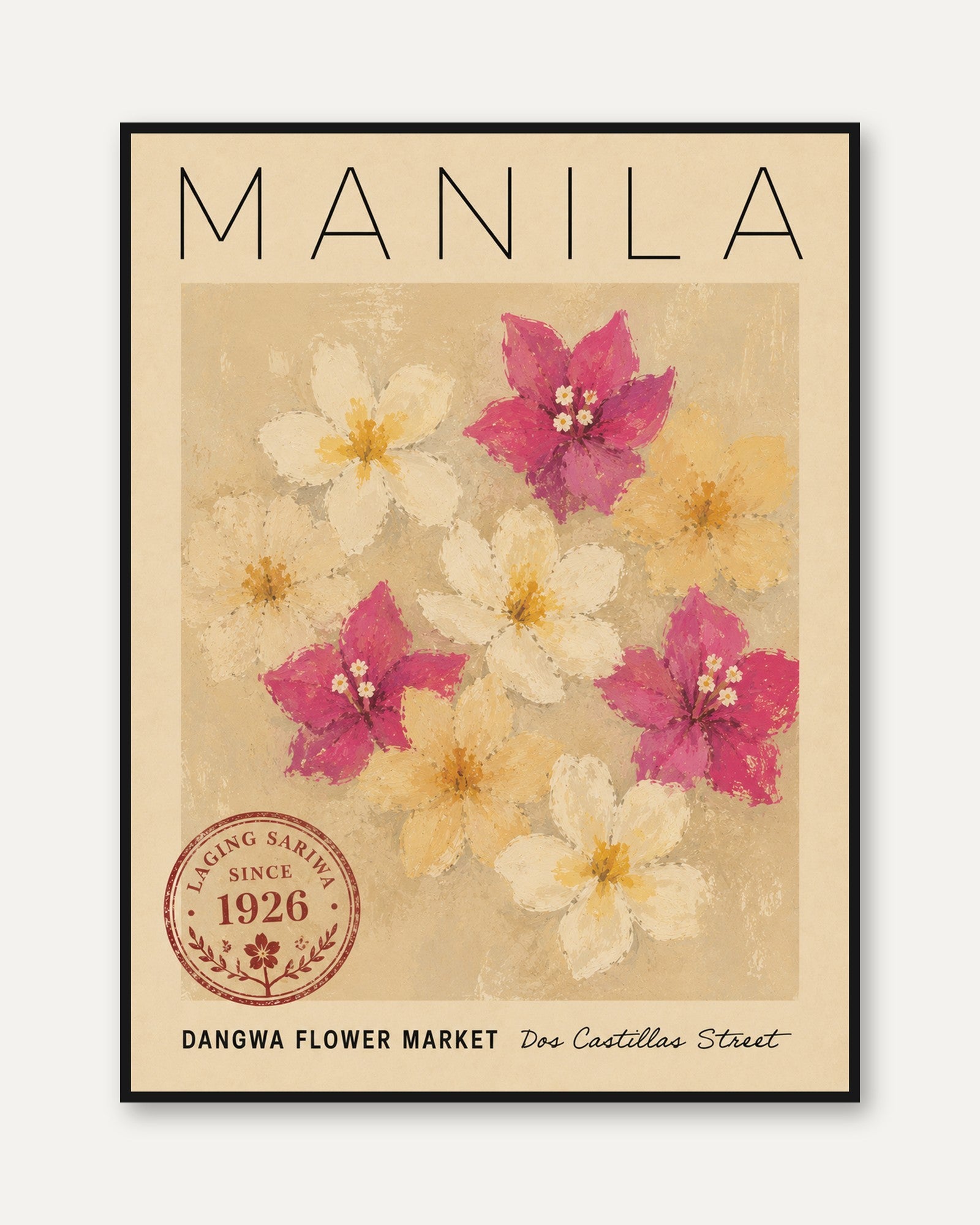Manila Travel Poster – Vintage Floral Wall Art - framed