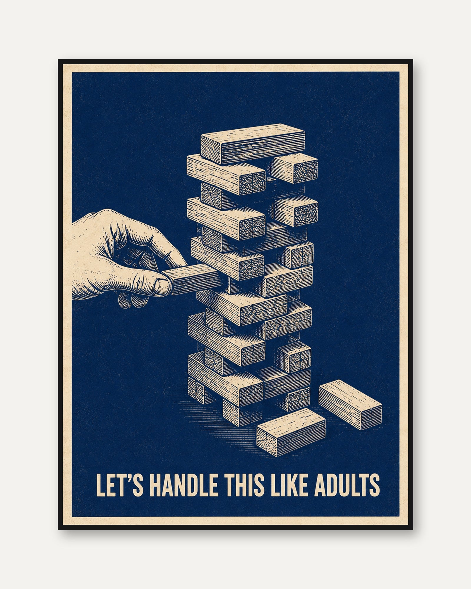 Funny Office Wall Art – Block Tower Print - framed