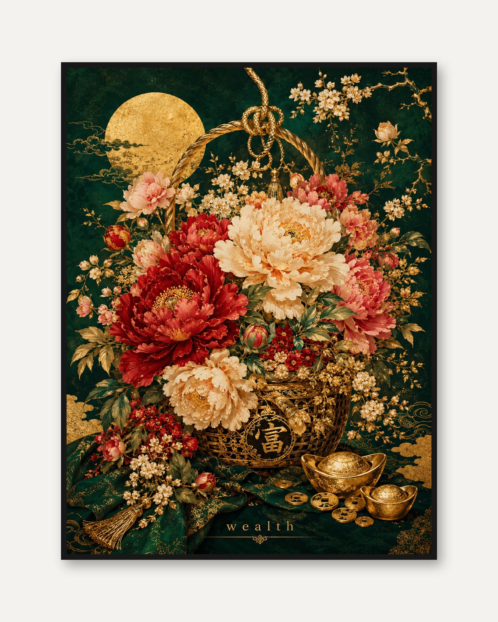Chinese Floral Wall Art – Peony Print - framed